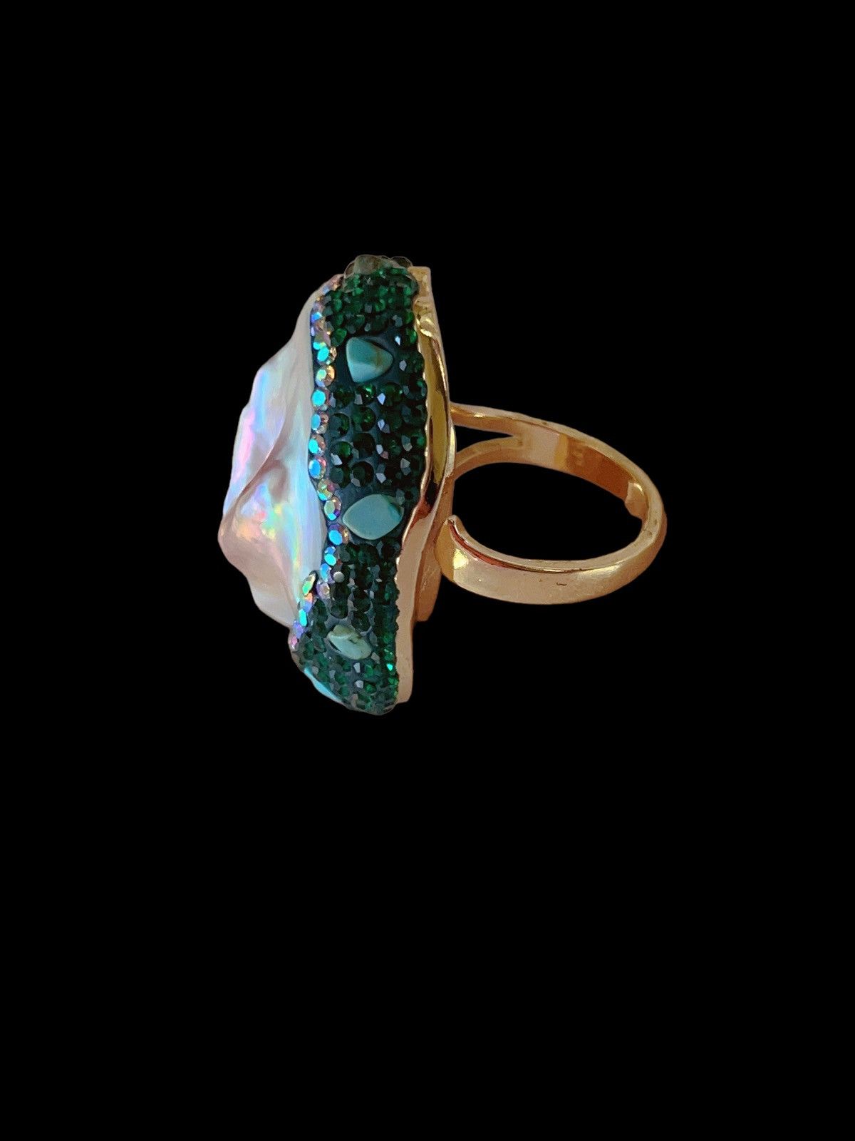 Jewelry - 18K GP Natural Turquoise & baroque pearl Ring Size ONE SIZE - 4 Thumbnail