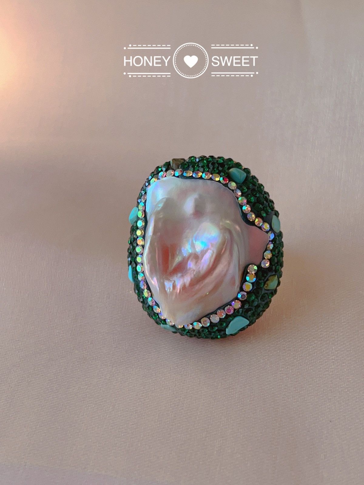 Jewelry - 18K GP Natural Turquoise & baroque pearl Ring Size ONE SIZE - 1 Thumbnail