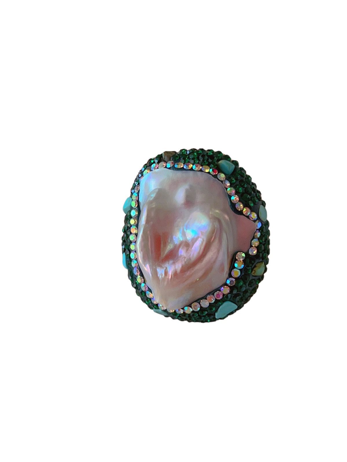 Jewelry - 18K GP Natural Turquoise & baroque pearl Ring Size ONE SIZE - 2 Thumbnail