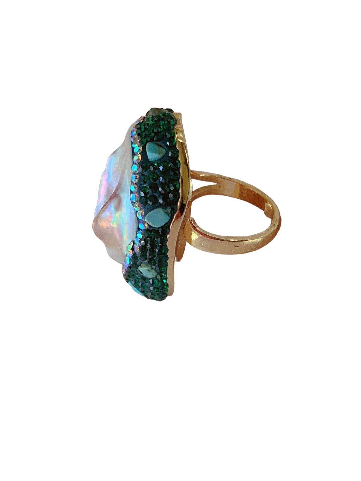 Jewelry - 18K GP Natural Turquoise & baroque pearl Ring Size ONE SIZE - 3 Thumbnail