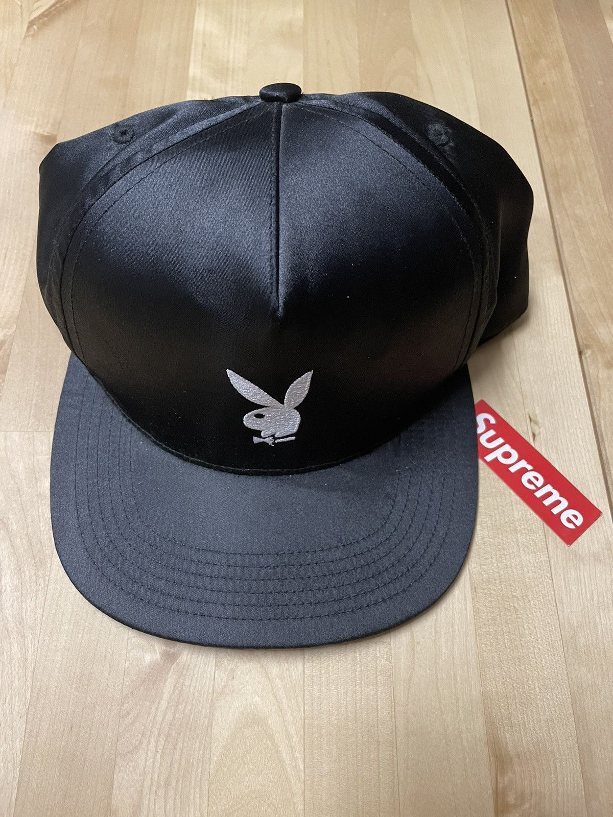 SS16 Black Satin 5 Panel Snapback Cap Hat