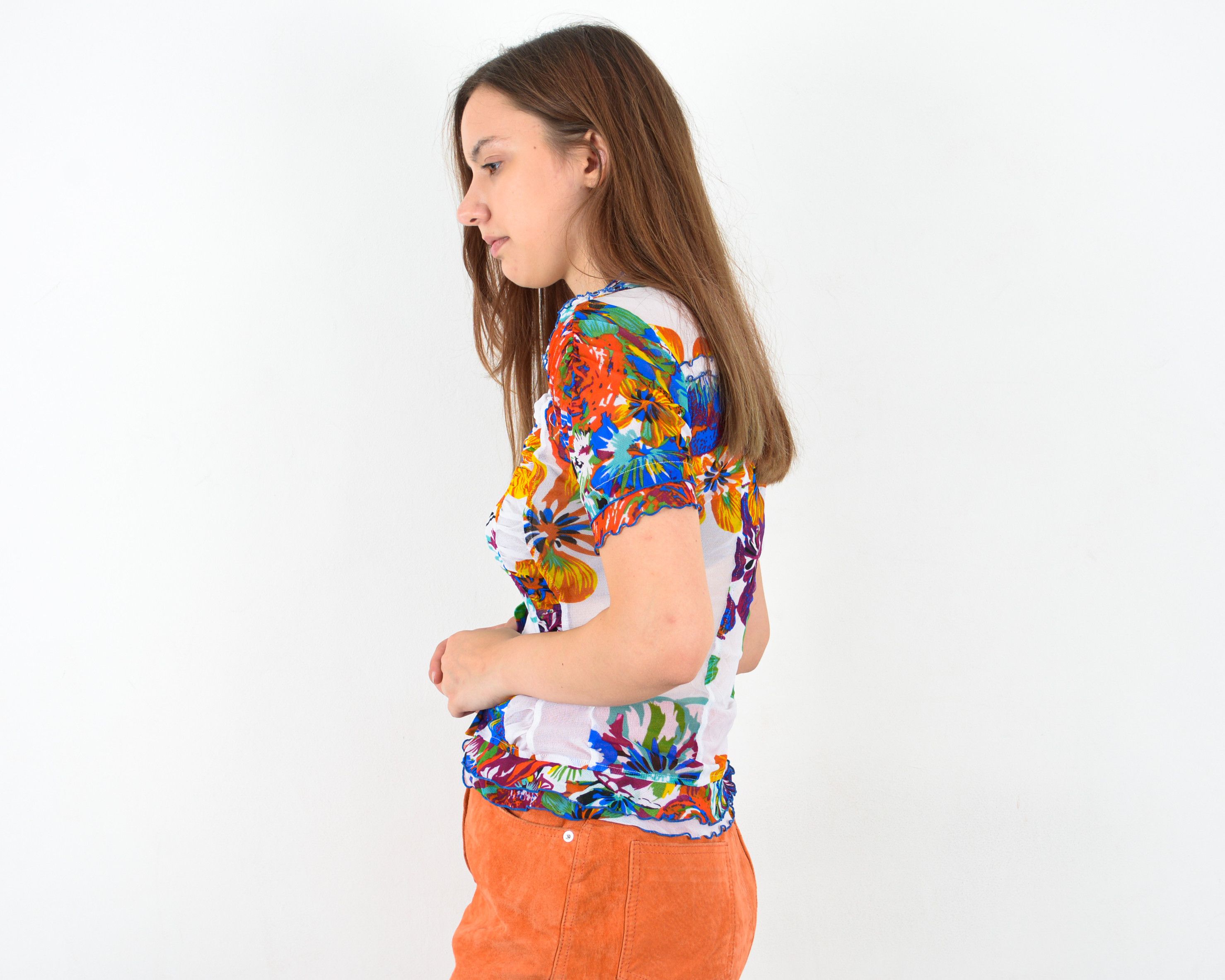 Vintage Women's S Funky Floral Pattern Blouse Shirt Top Sheer Light Size S / US 4 / IT 40 - 2 Thumbnail