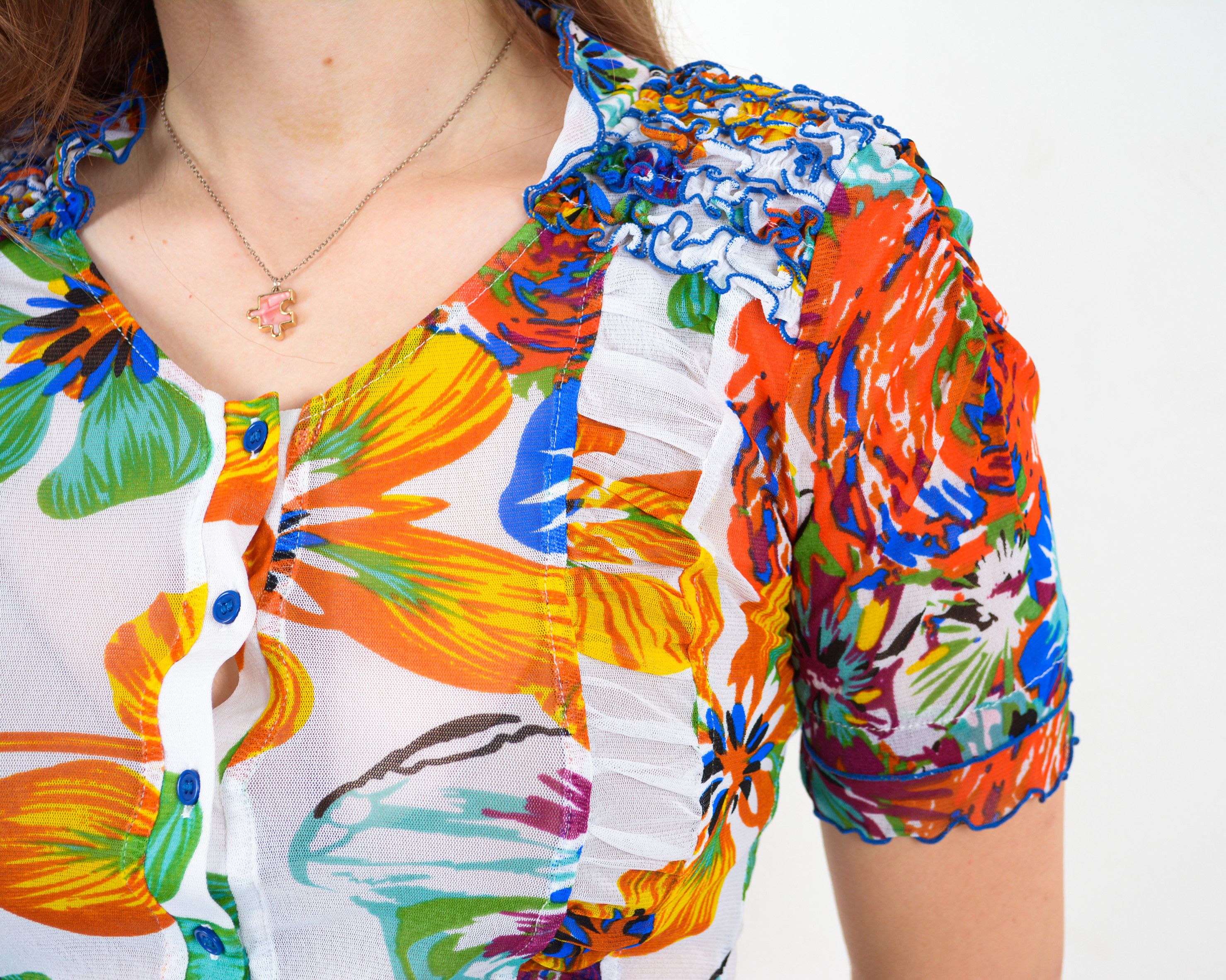 Vintage Women's S Funky Floral Pattern Blouse Shirt Top Sheer Light Size S / US 4 / IT 40 - 4 Thumbnail