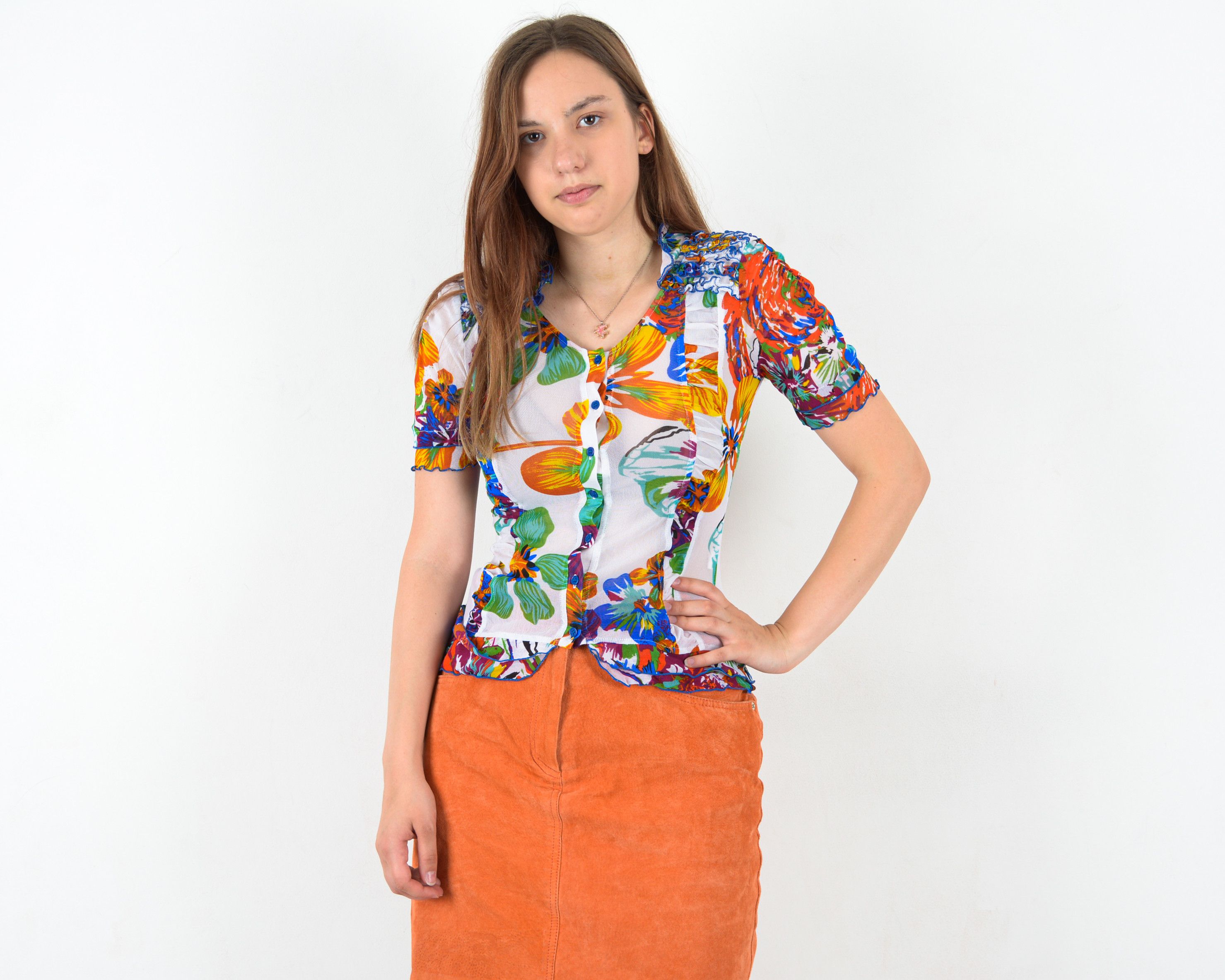 Vintage Women's S Funky Floral Pattern Blouse Shirt Top Sheer Light Size S / US 4 / IT 40 - 1 Thumbnail