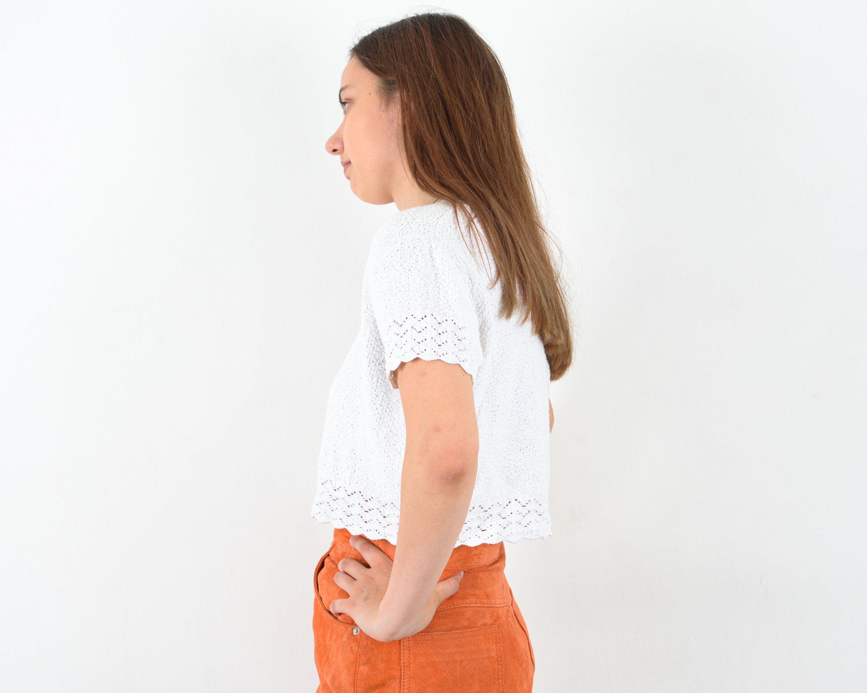 Vintage Women's M Cardigan Top Shirt Knitted Lace Crochet Zip Up Size M / US 6-8 / IT 42-44 - 2 Thumbnail