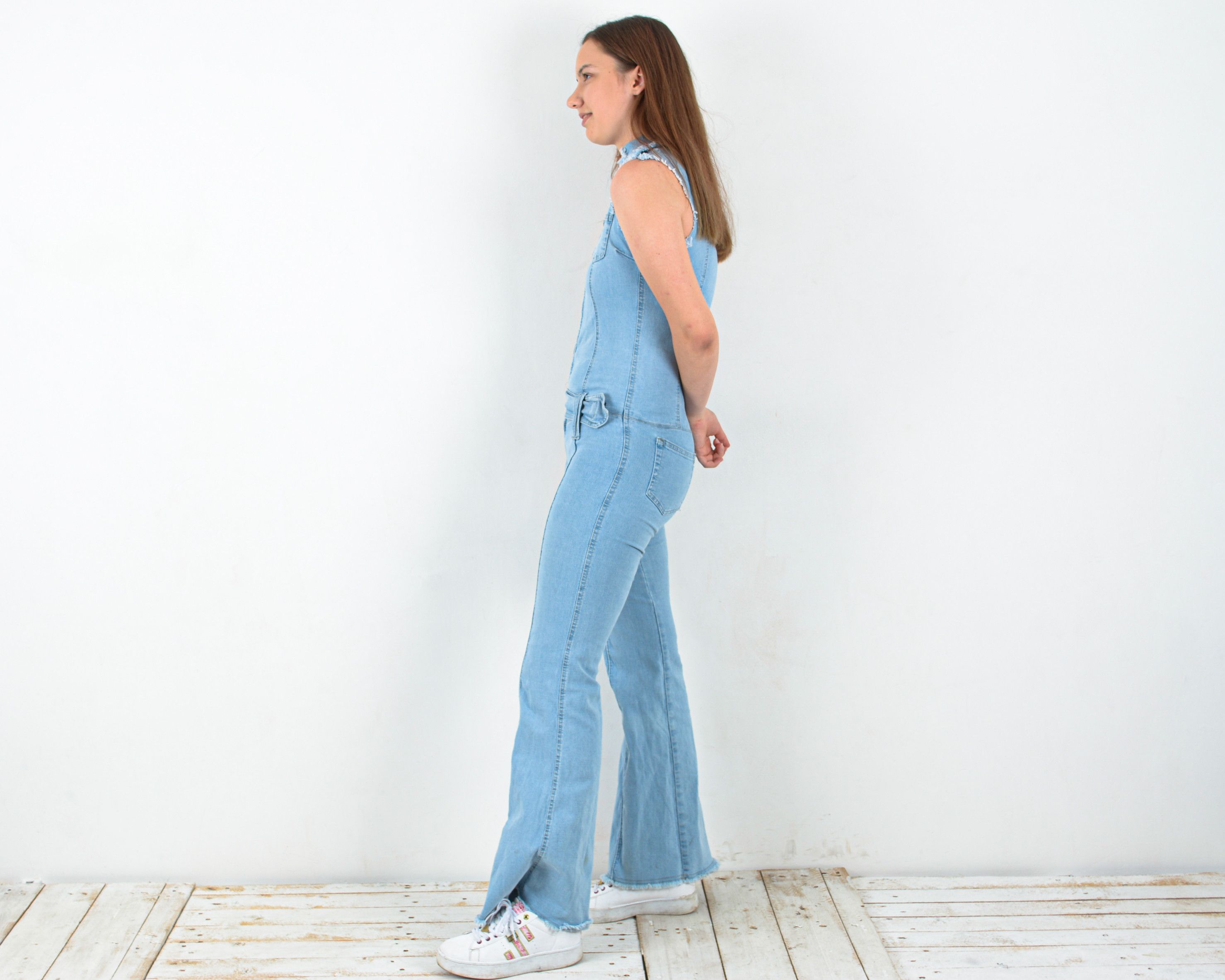 Vintage Women's 90's Y2K S Overall Sleeveless Jumpsuit Denim Flared Size 26" / US 2 / IT 38 - 2 Thumbnail