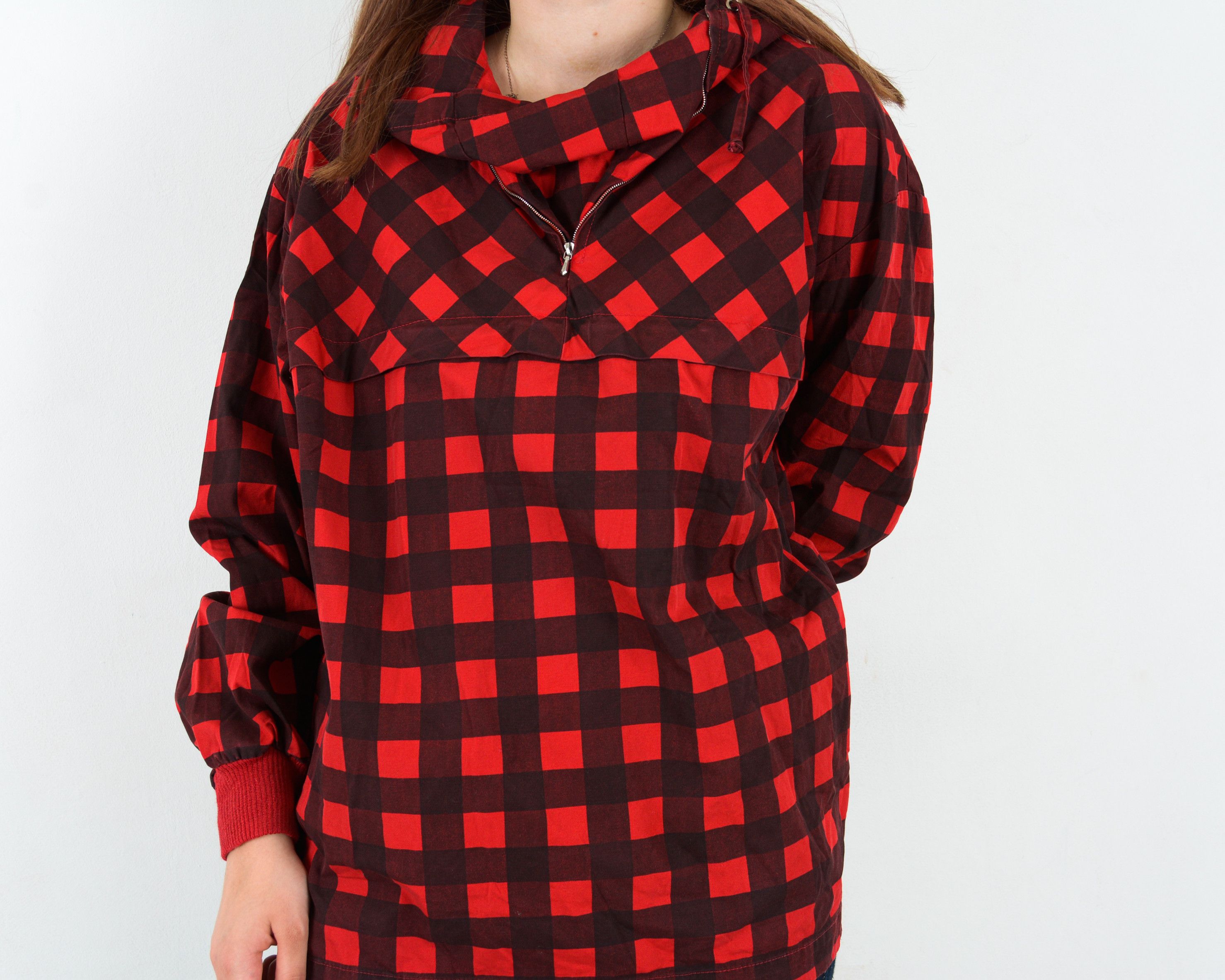 Vintage Vintage Women's L Anorak Wind Jacket Thin Red Hooded Plaid Size L / US 10 / IT 46 - 4 Thumbnail