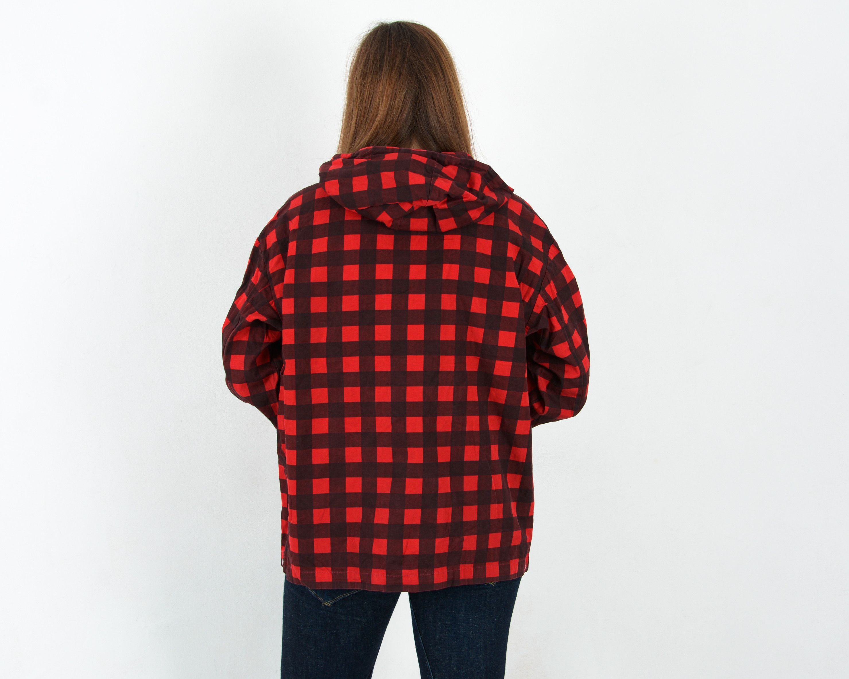 Vintage Vintage Women's L Anorak Wind Jacket Thin Red Hooded Plaid Size L / US 10 / IT 46 - 3 Thumbnail