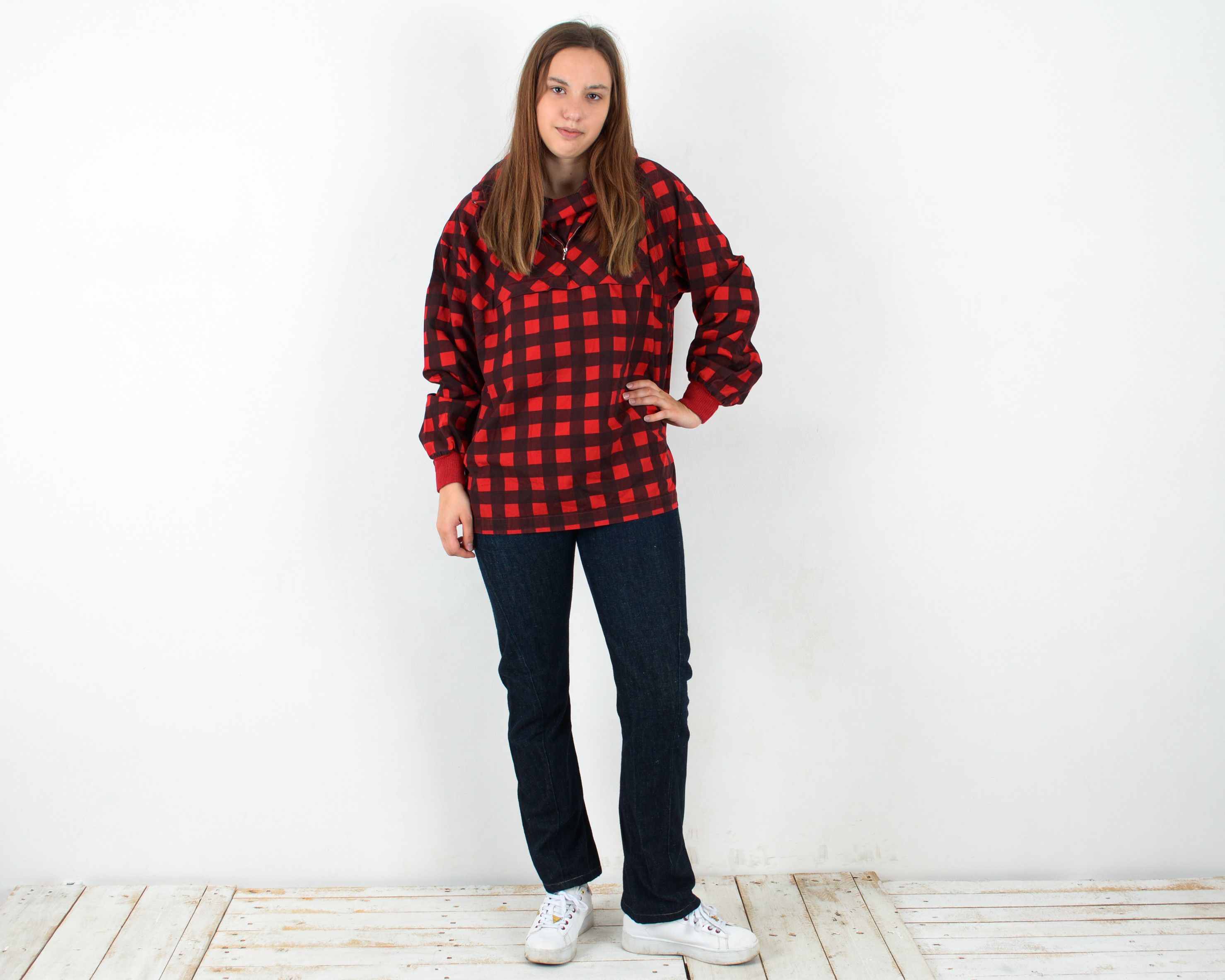 Vintage Vintage Women's L Anorak Wind Jacket Thin Red Hooded Plaid Size L / US 10 / IT 46 - 6 Thumbnail