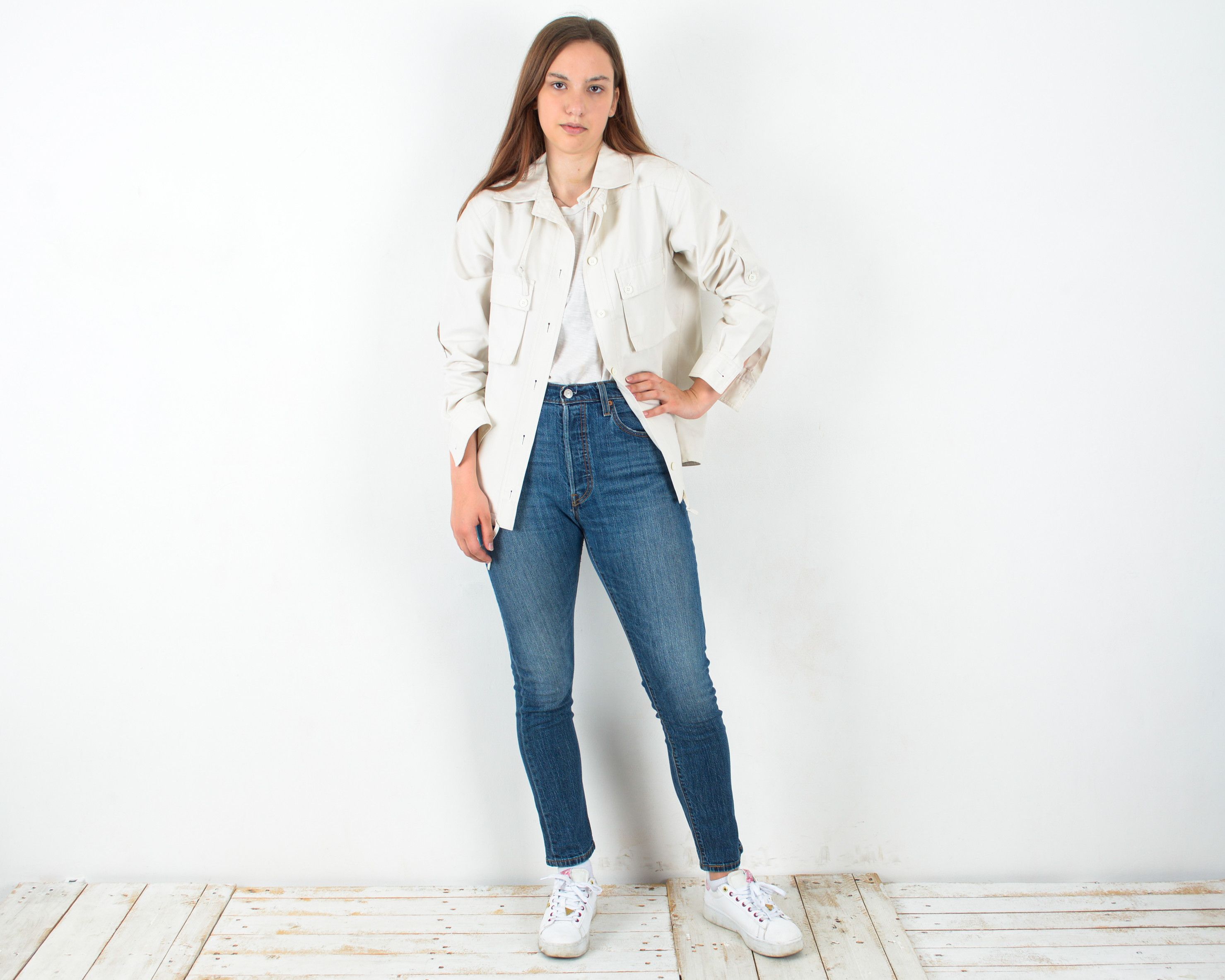 Vintage Vintage Field Jacket M Women's Coat White Windbreaker Rain Size M / US 6-8 / IT 42-44 - 1 Thumbnail