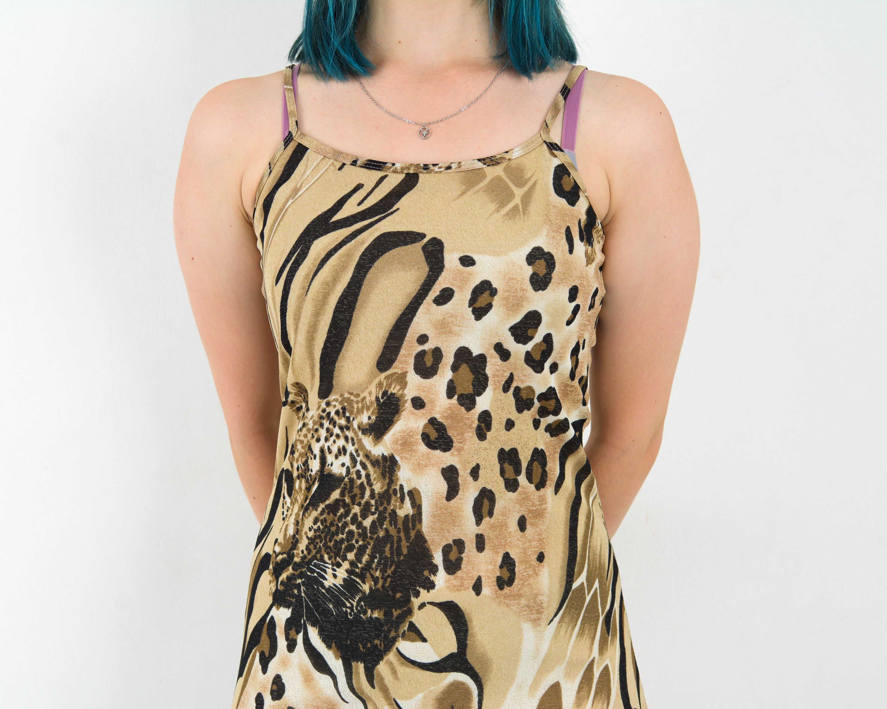 Vintage Summer Dress Sleeveless Straps Mini Short France Cheetah Size S / US 4 / IT 40 - 4 Thumbnail