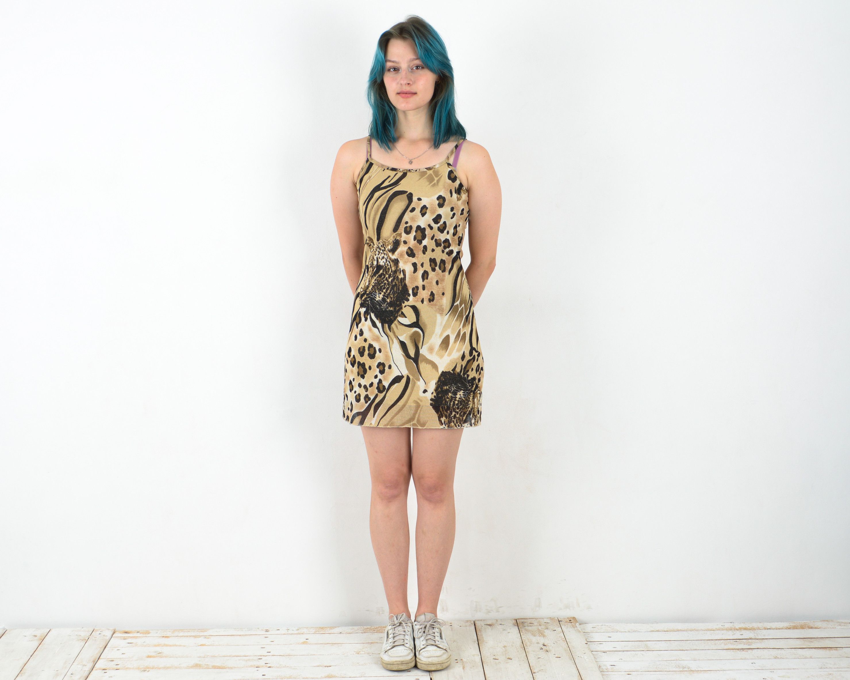 Vintage Summer Dress Sleeveless Straps Mini Short France Cheetah Size S / US 4 / IT 40 - 1 Thumbnail