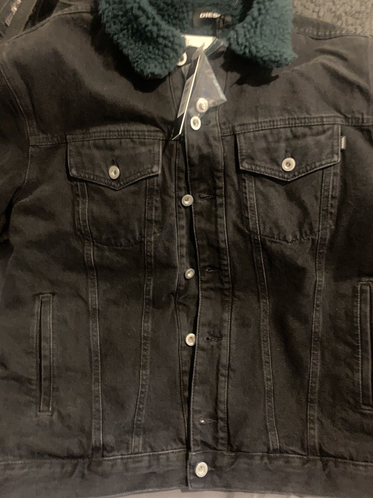 Diesel black jean jacket with green Sherpa lining