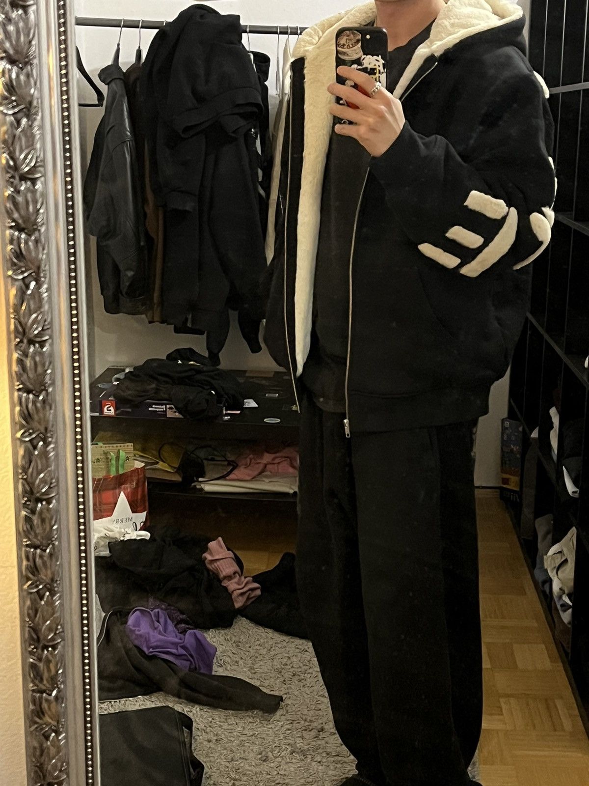 Supreme Faux Fur Lined Zip Up Hooded Sweatshirt Black