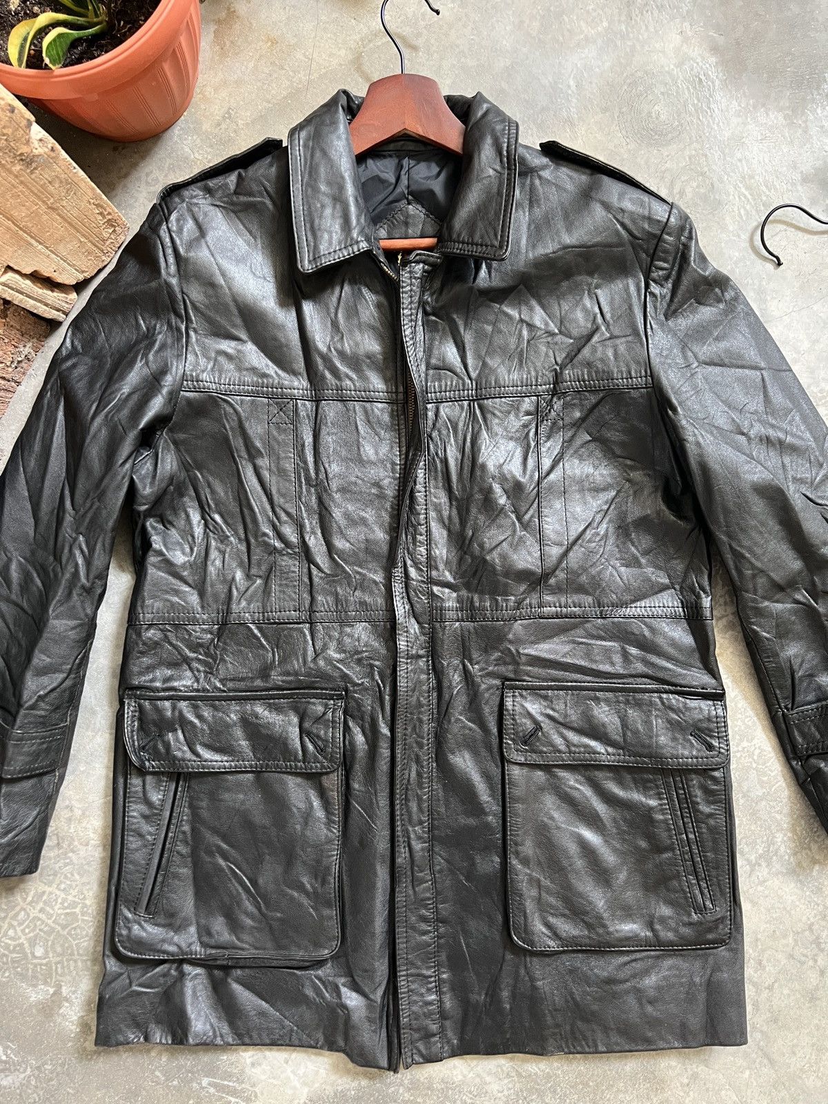 Vintage VTG 🏴‍☠️ Excellent Design Long Leather Jacket Size US M / EU 48-50 / 2 - 2 Thumbnail