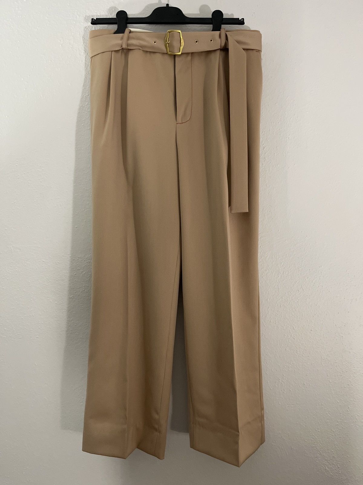 image of Sies Marjan Wool Wide Leg Pants W/ Belt in Tan, Men's (Size 32)