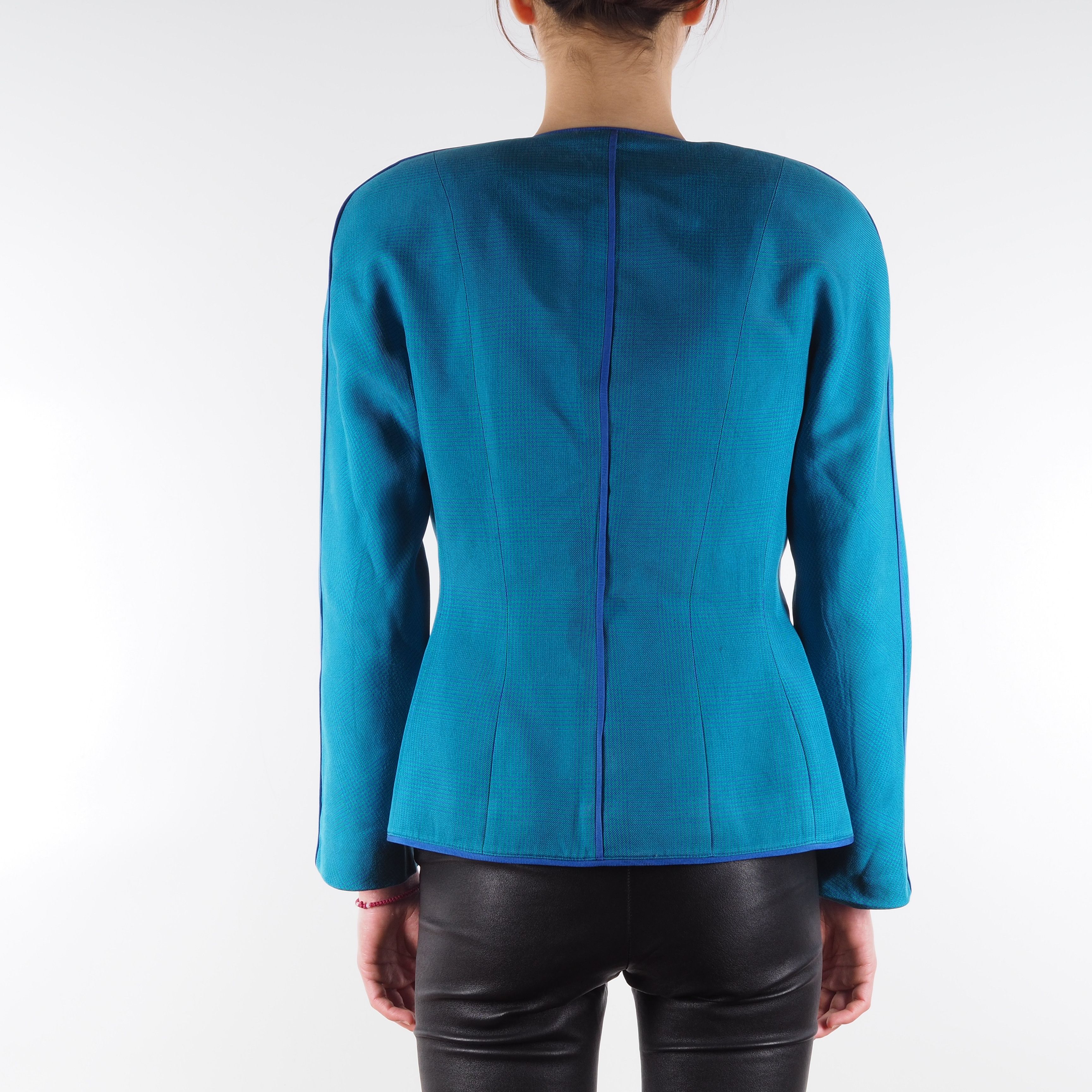 Thierry Mugler Thierry Mugler Vintage 80s Blue Structured Blazer Jacket Size XS / US 0-2 / IT 36-38 - 3 Thumbnail