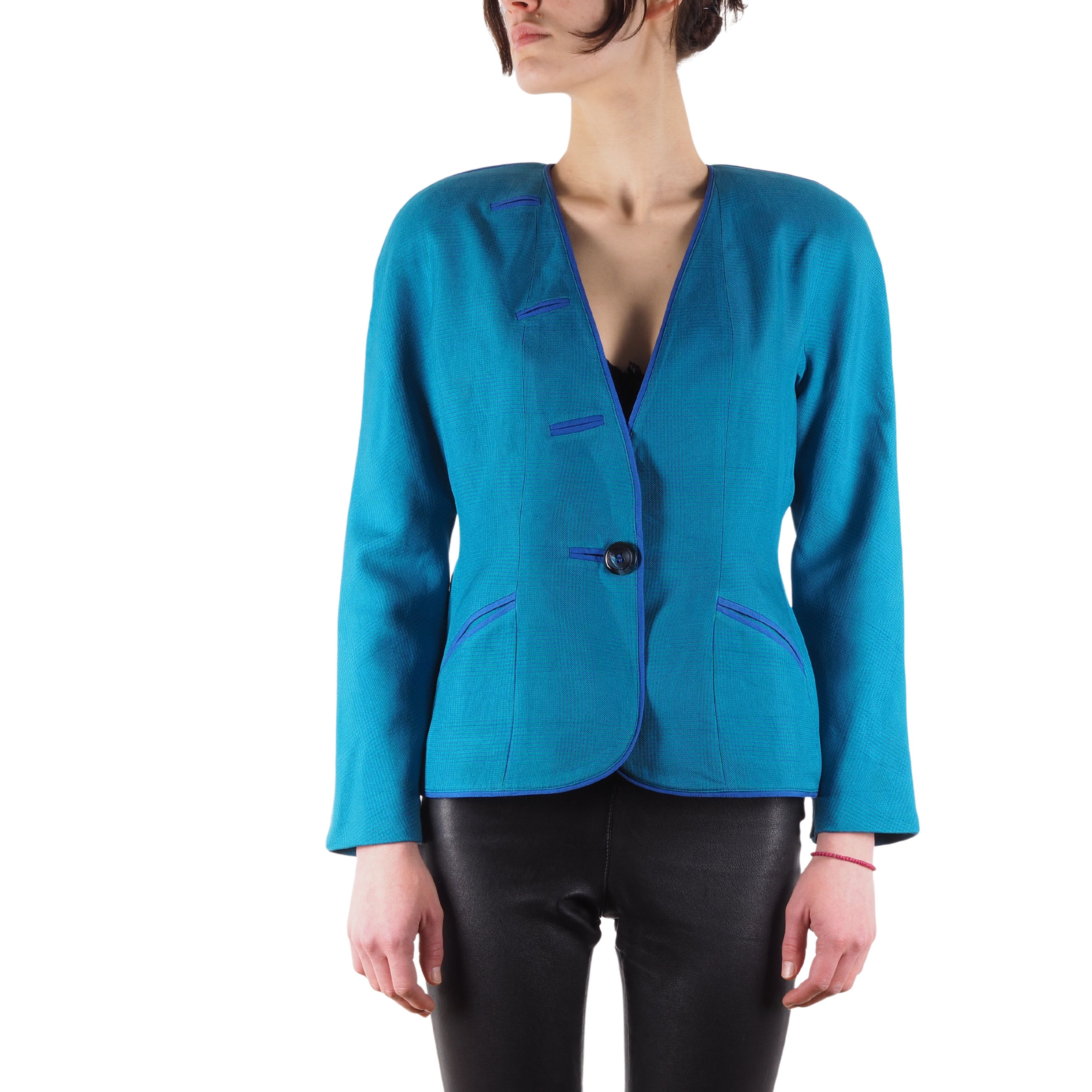 Thierry Mugler Thierry Mugler Vintage 80s Blue Structured Blazer Jacket Size XS / US 0-2 / IT 36-38 - 1 Thumbnail