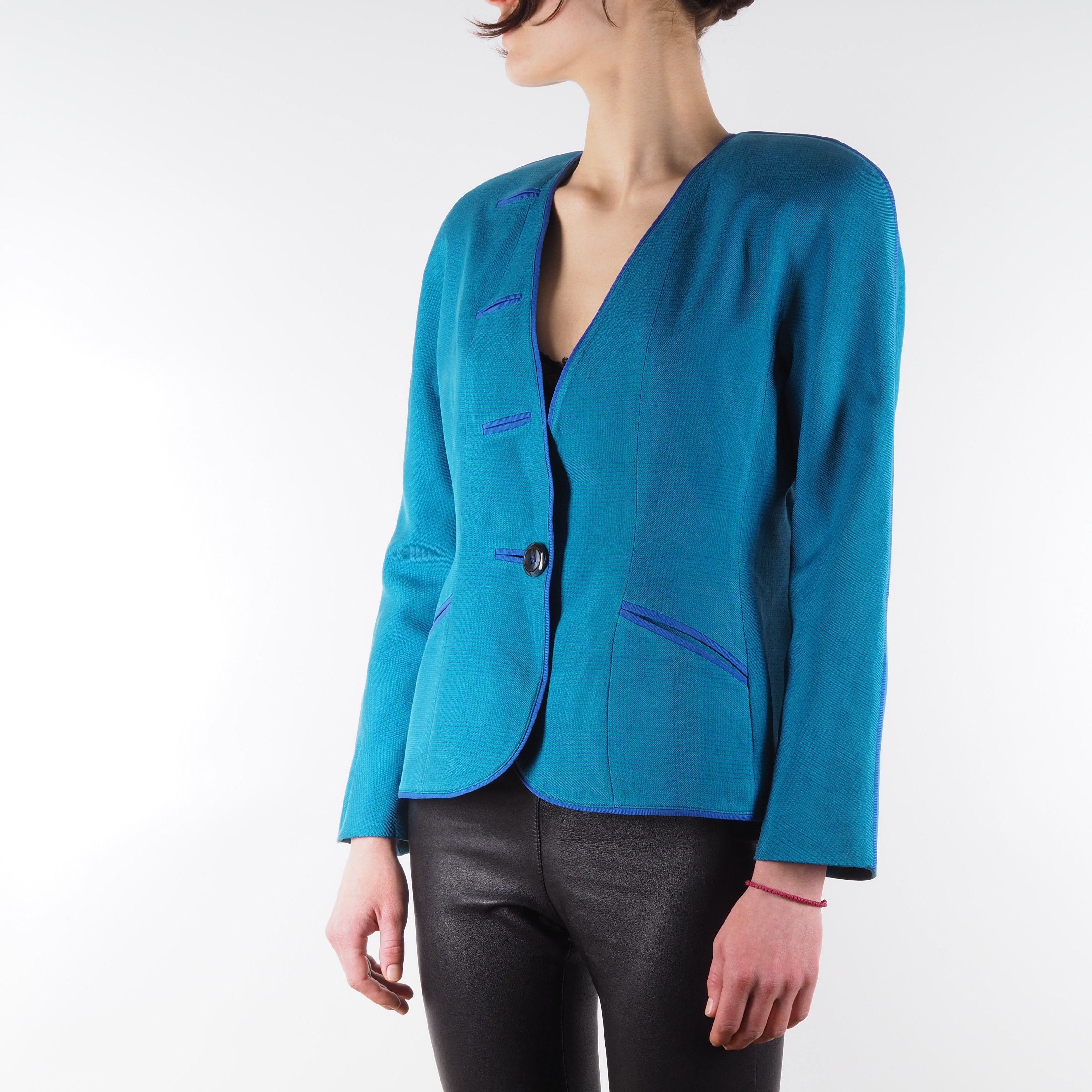 Thierry Mugler Thierry Mugler Vintage 80s Blue Structured Blazer Jacket Size XS / US 0-2 / IT 36-38 - 2 Thumbnail