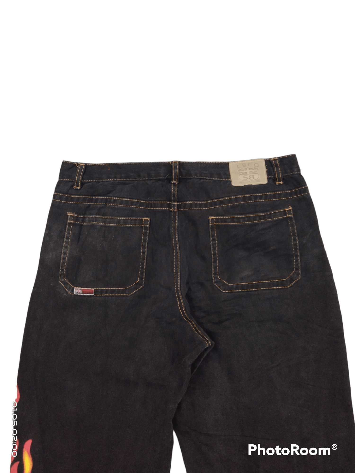 Japanese Brand DISTRESSED BAGGY FLAME LBCO 58 BLACK DENIM PANTS Size US 33 - 5 Thumbnail