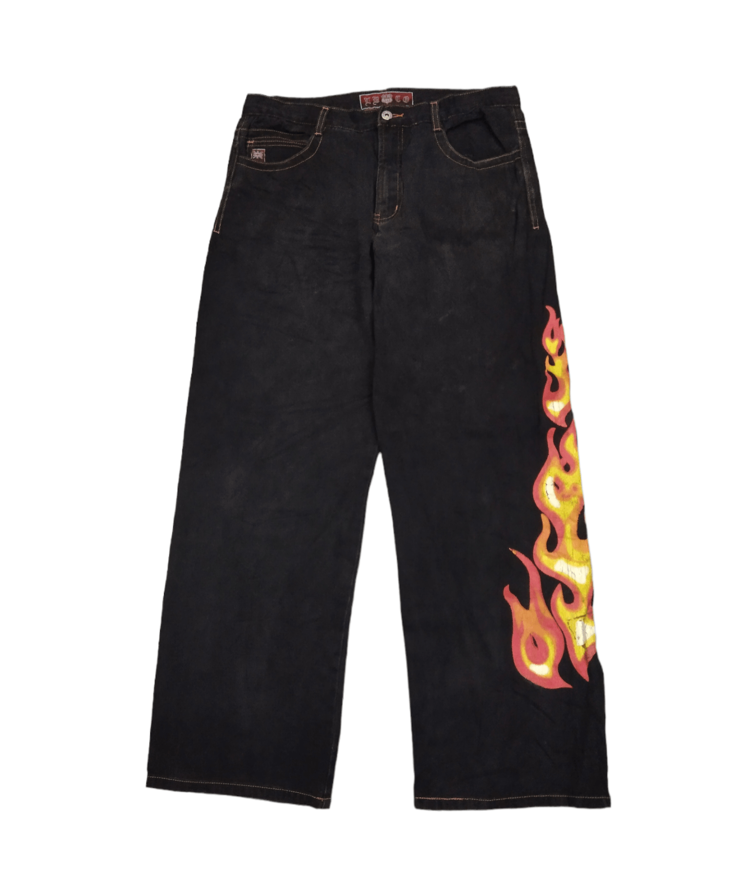 Japanese Brand DISTRESSED BAGGY FLAME LBCO 58 BLACK DENIM PANTS Size US 33 - 2 Thumbnail