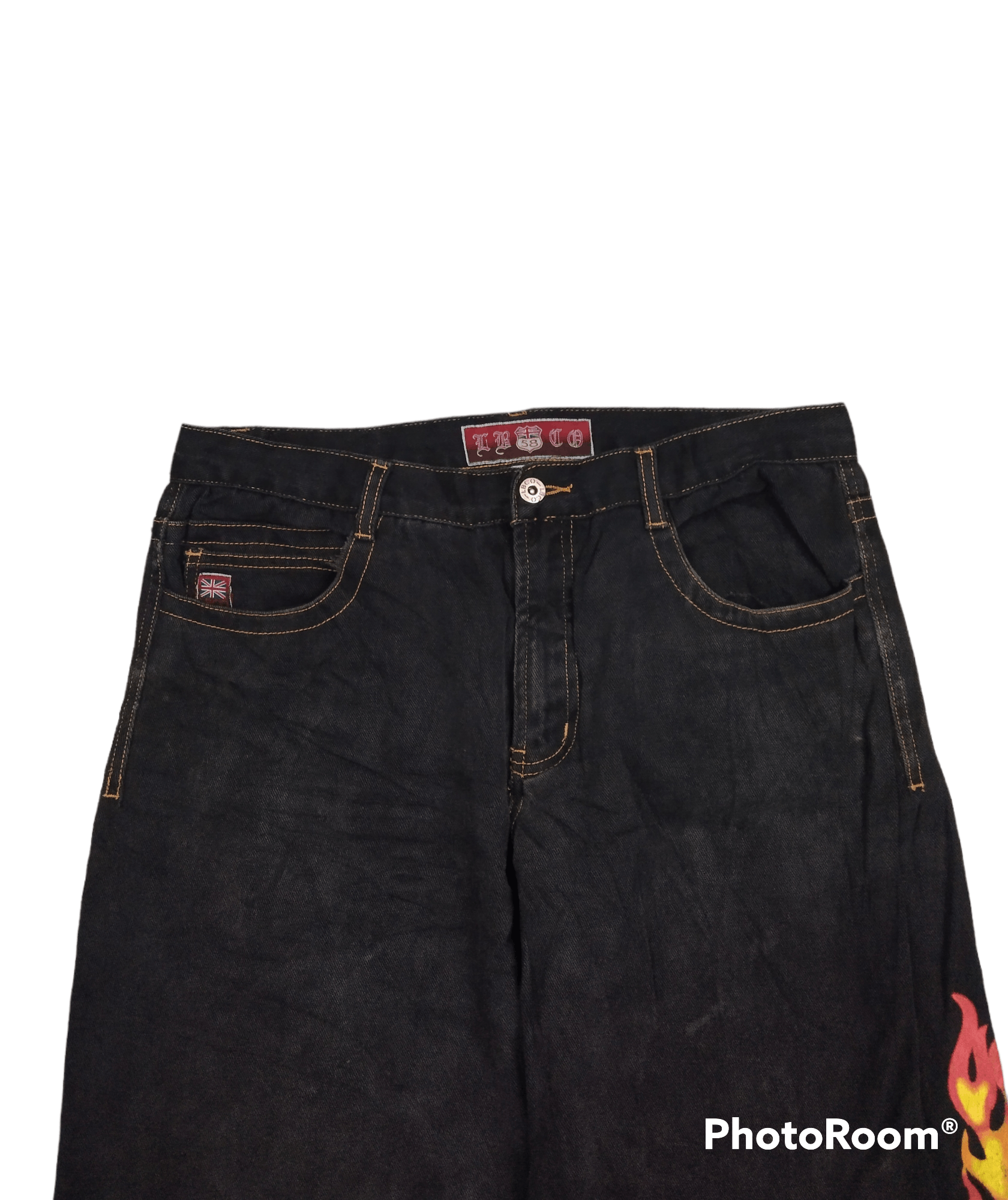 Japanese Brand DISTRESSED BAGGY FLAME LBCO 58 BLACK DENIM PANTS Size US 33 - 4 Thumbnail