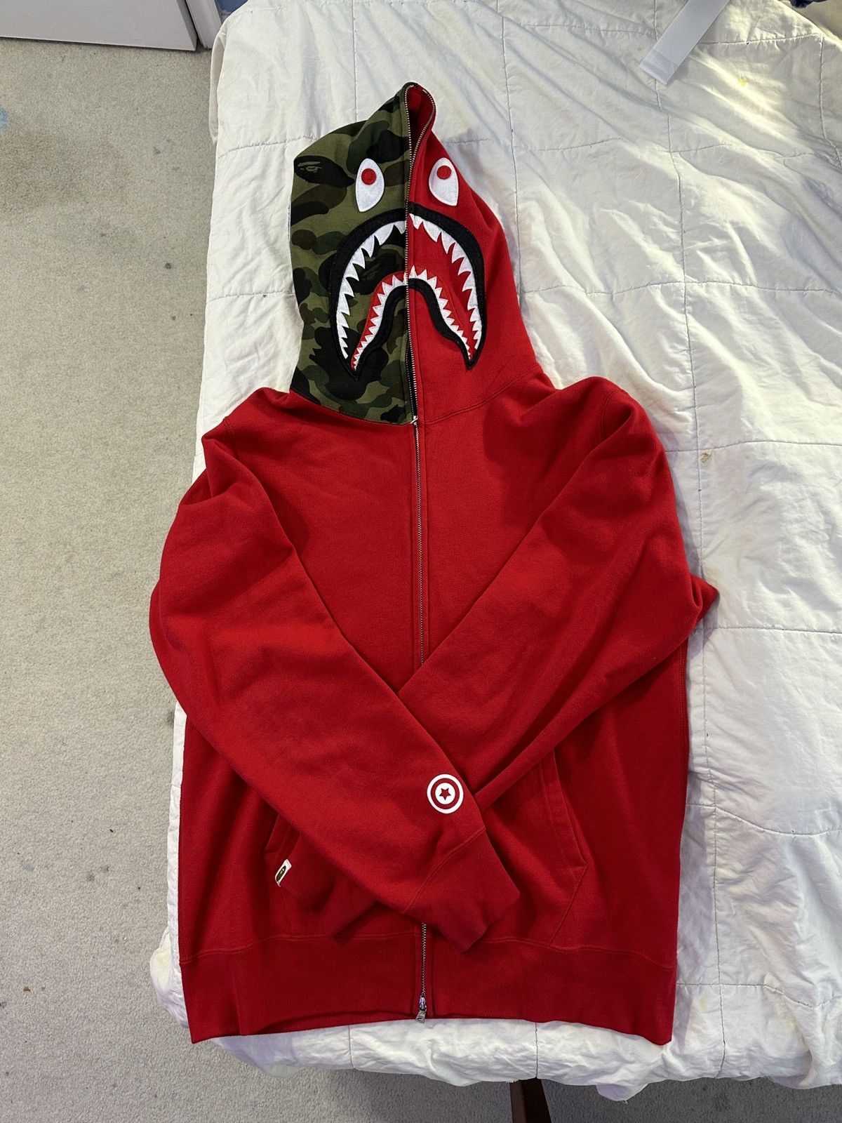 Bape Red Bape Zipup Shark Hoodie | Grailed