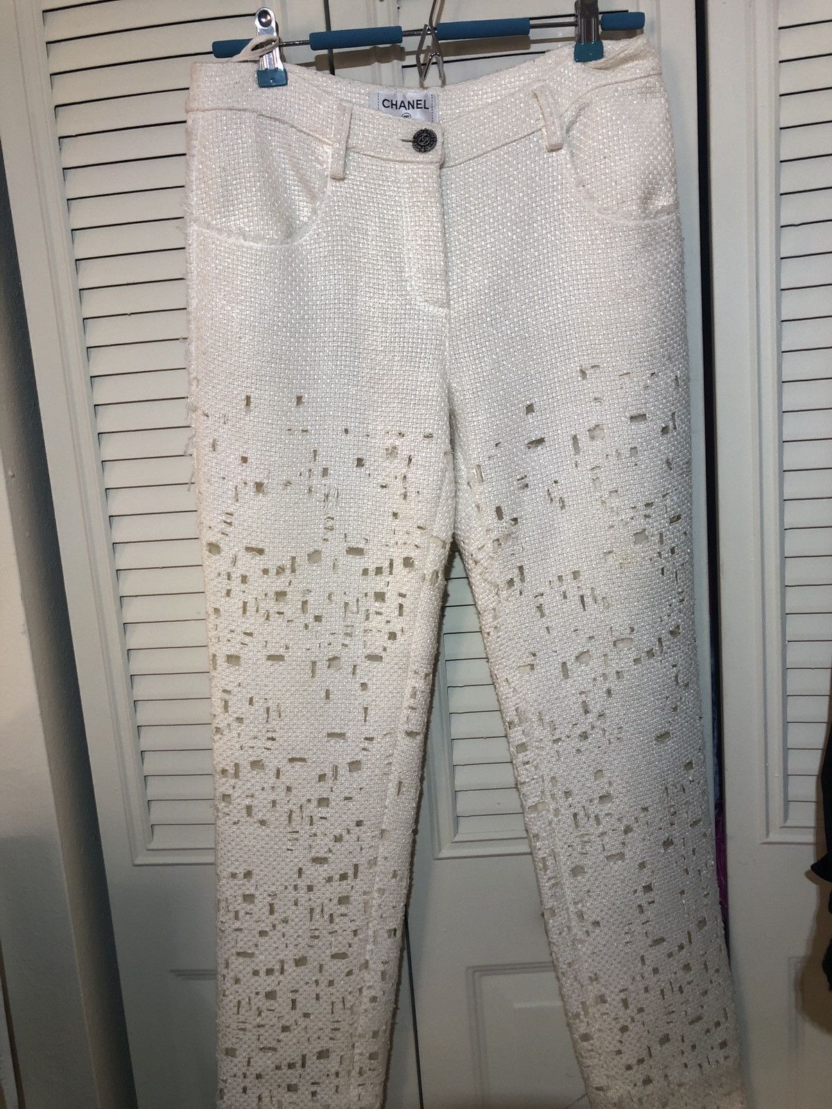 Chanel white cut out pant