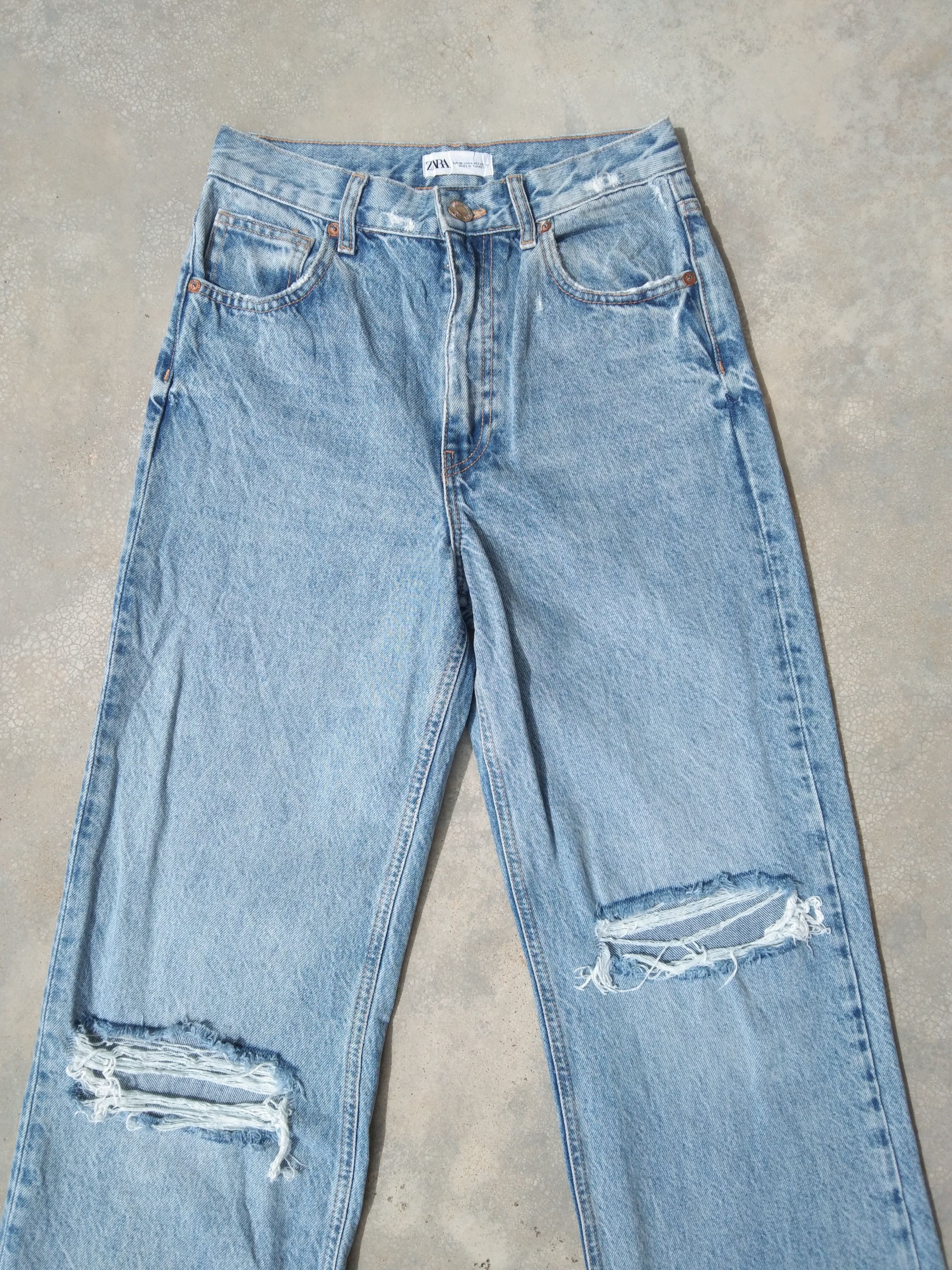 Jean × Vintage × Zara Zara Wide Leg Jeans Cropped Distressed Denim 27x29 Size US 27 - 2 Thumbnail