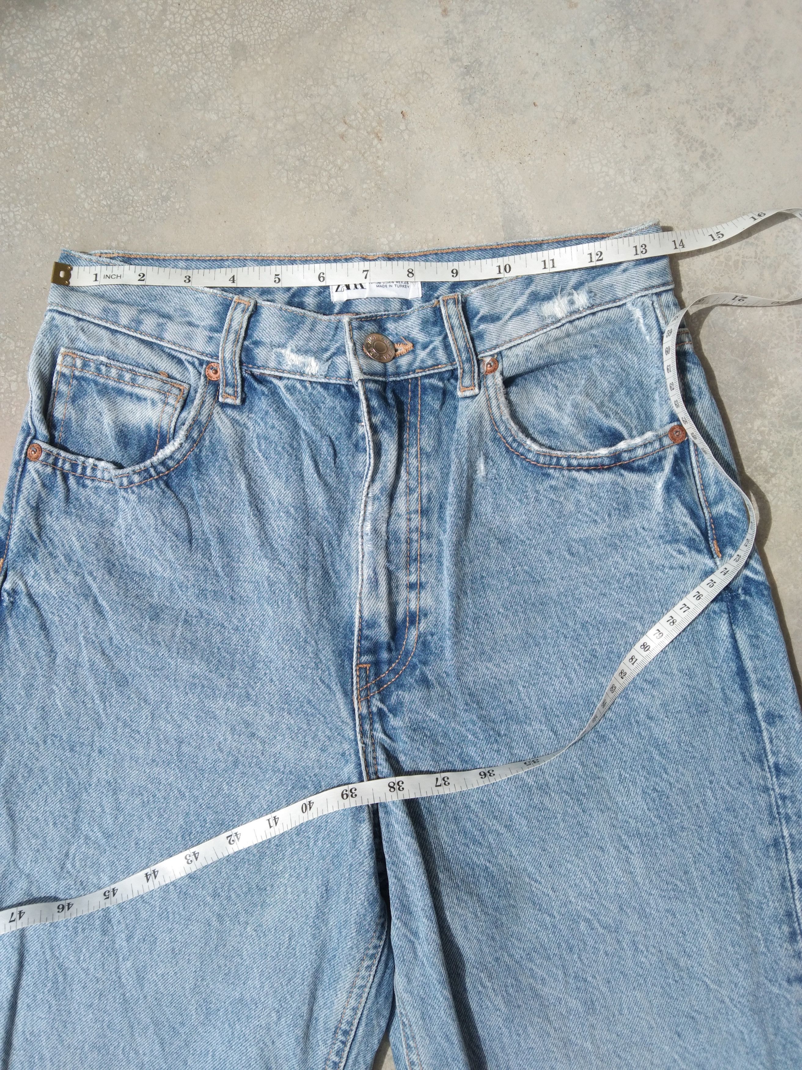 Jean × Vintage × Zara Zara Wide Leg Jeans Cropped Distressed Denim 27x29 Size US 27 - 4 Thumbnail