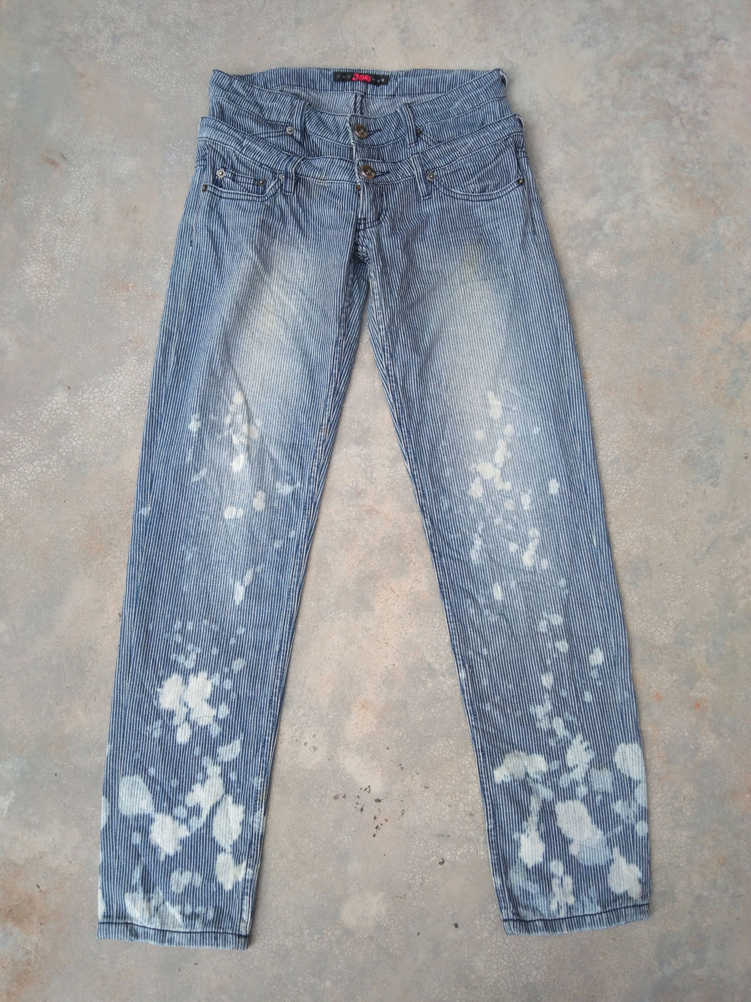 Japanese Brand × Jean Vintage Japanese Striped Double Waist Retro Punk Jeans 28x30 Size US 28 / EU 44 - 1 Thumbnail