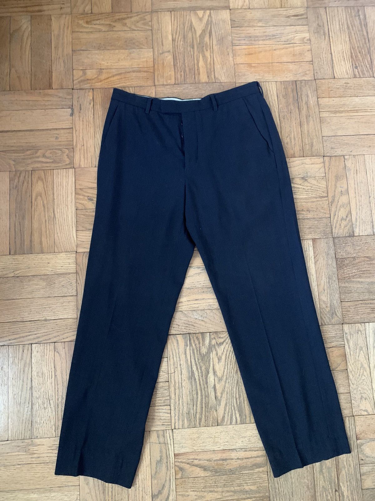 image of Helmut Lang Vintage Lana Wool Trousers in Navy, Men's (Size 32)