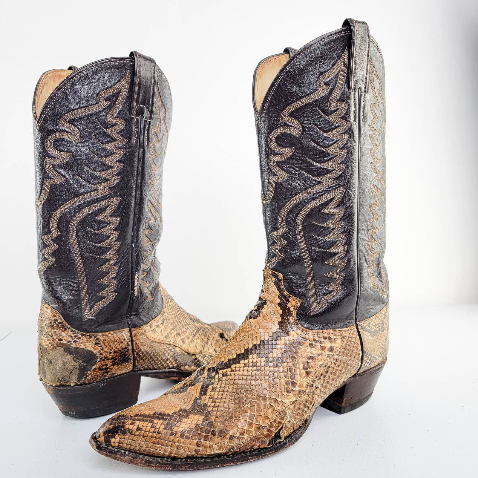 Justin Boots Vtg Justin 8621 Exotic Python Snake Skin Cowboy Western ...