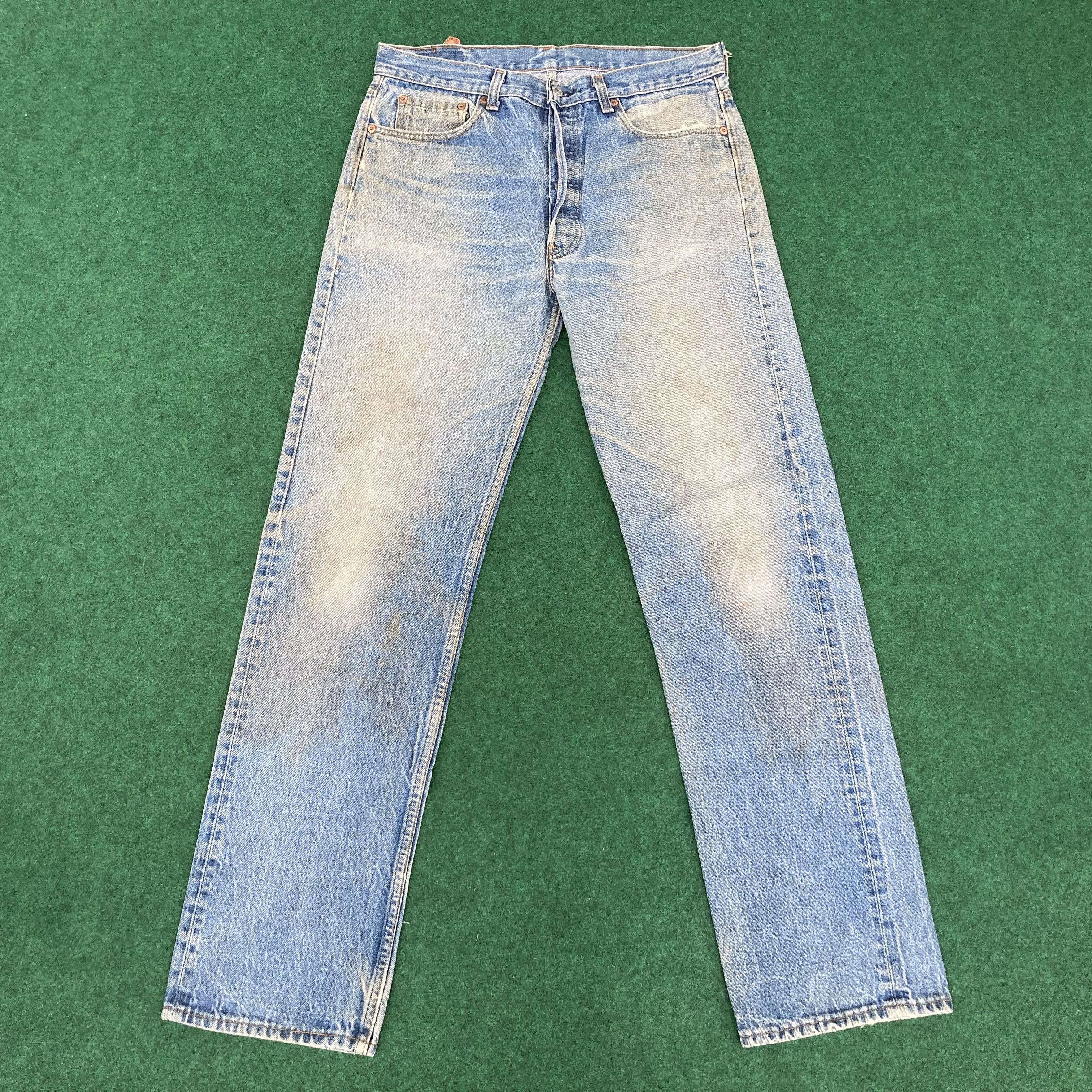 Levi's × Vintage Vtg Levis 501 Distressed Ripped Light Wash Punk Grunge Jeans Size US 33 - 1 Thumbnail