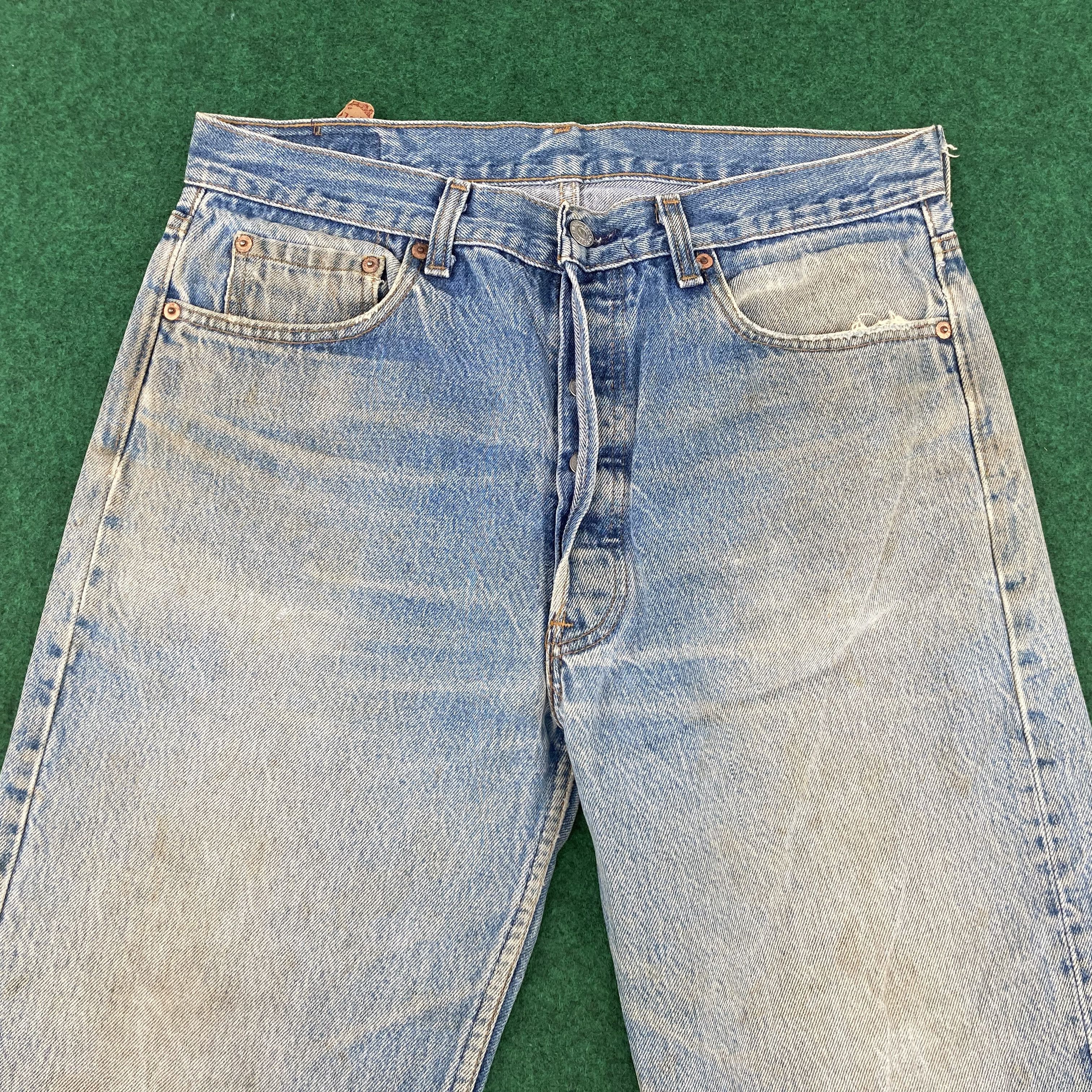 Levi's × Vintage Vtg Levis 501 Distressed Ripped Light Wash Punk Grunge Jeans Size US 33 - 3 Thumbnail