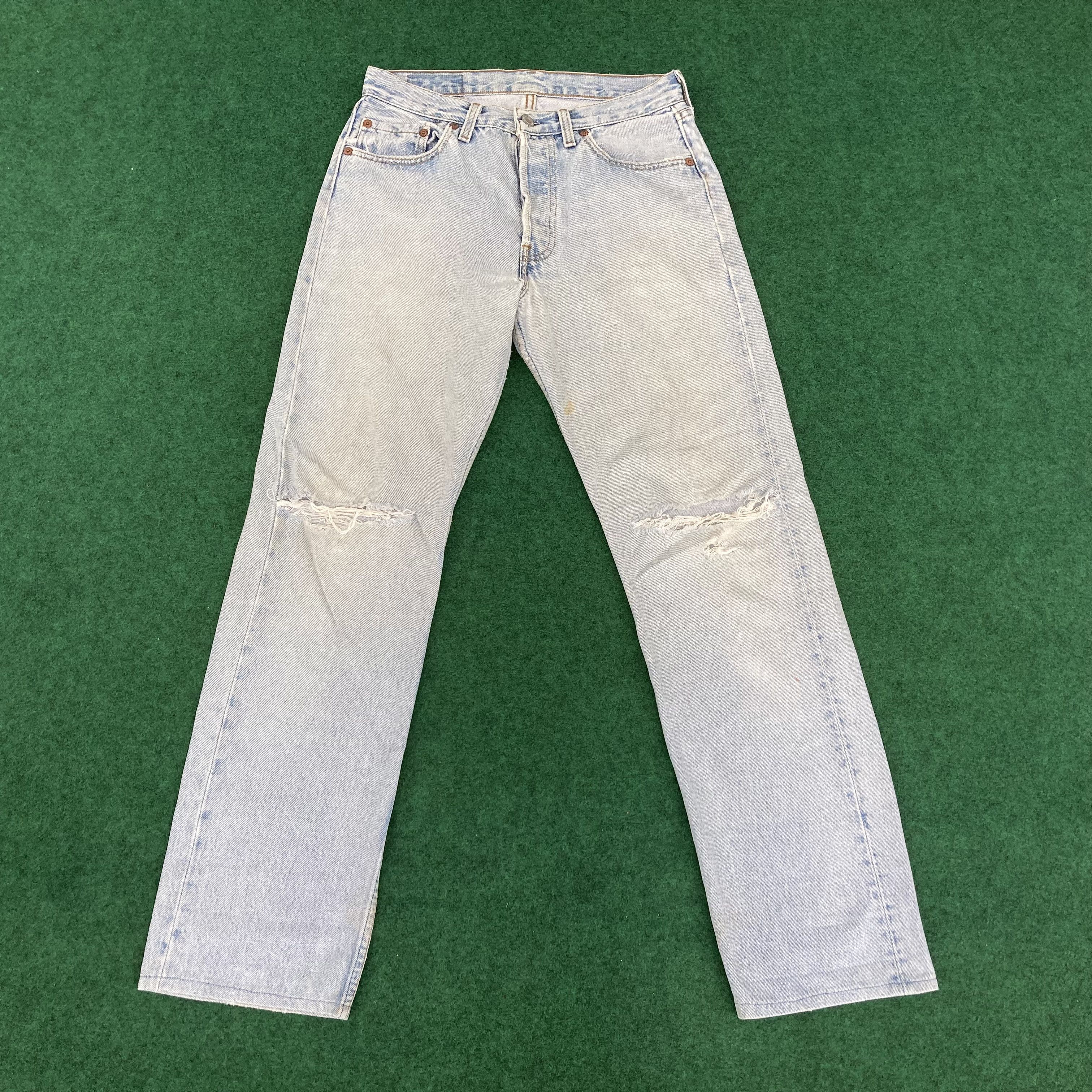 Levi's × Vintage Vtg Levis 501 Distressed Ripped Light Wash Grunge 90s Jeans Size US 29 - 1 Thumbnail