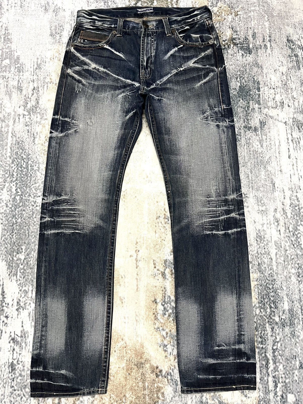 image of Avant Garde x Vintage Villand Acid Wash Japanase Brand Straight Cut Denim in Black/Blue/White (Size