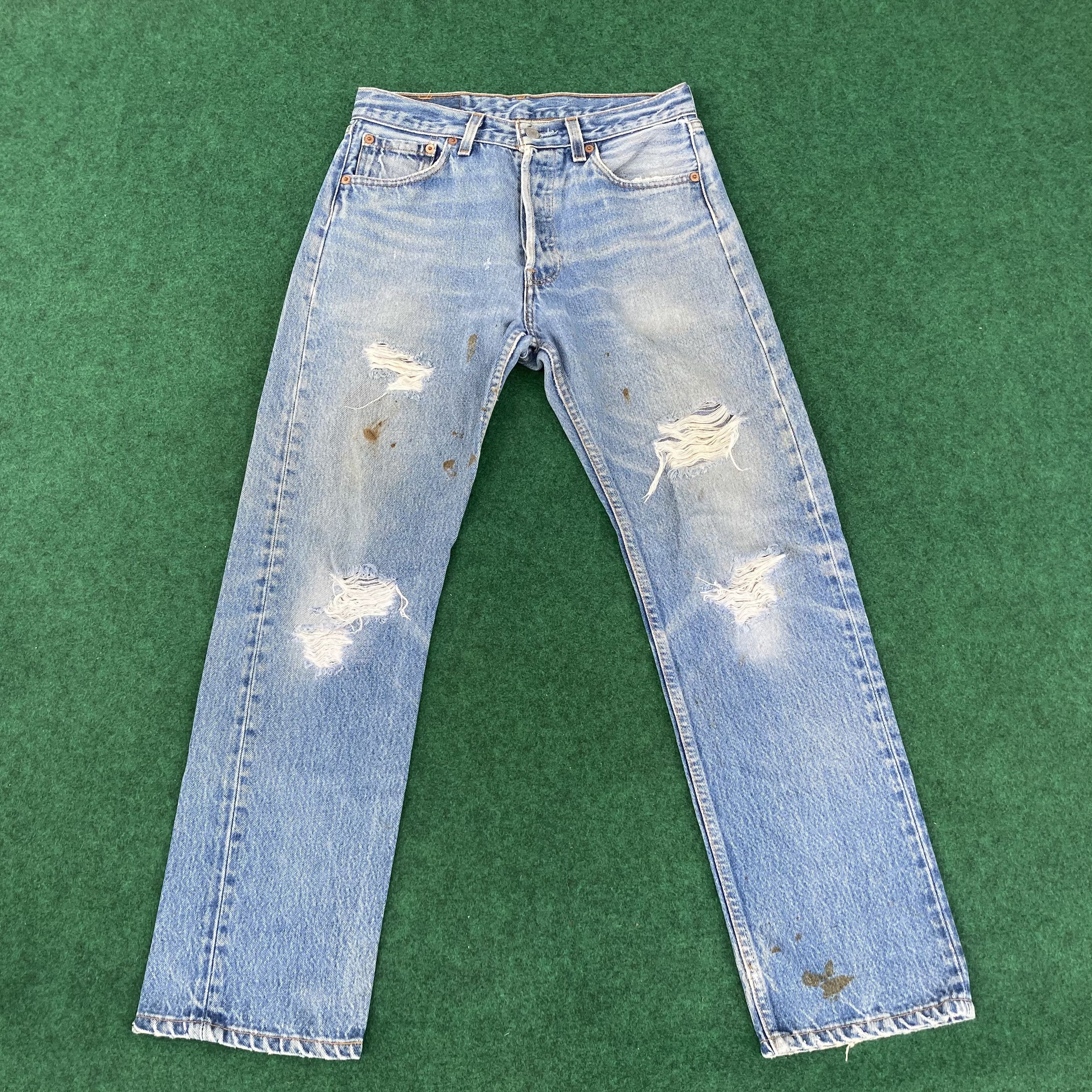 Levi's × Vintage Vtg Levis 501xx Distressed Ripped Light Wash Grunge Jeans Size US 28 / EU 44 - 1 Thumbnail