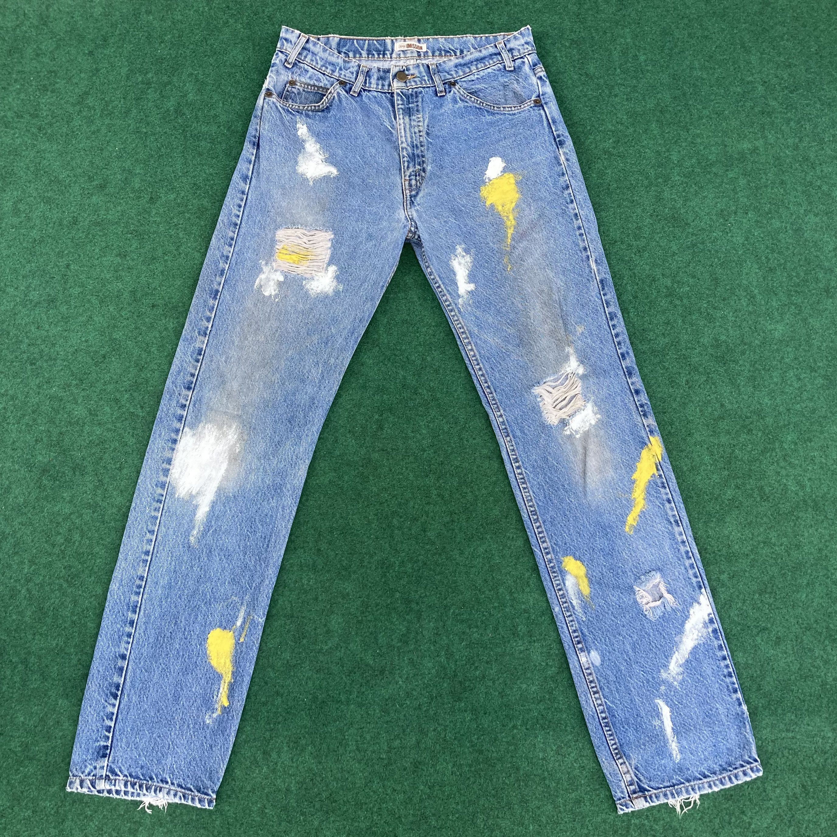 Levi's × Vintage Vtg Emission Levis 505 Light Wash Paint 90s Jeans Size US 32 / EU 48 - 1 Thumbnail