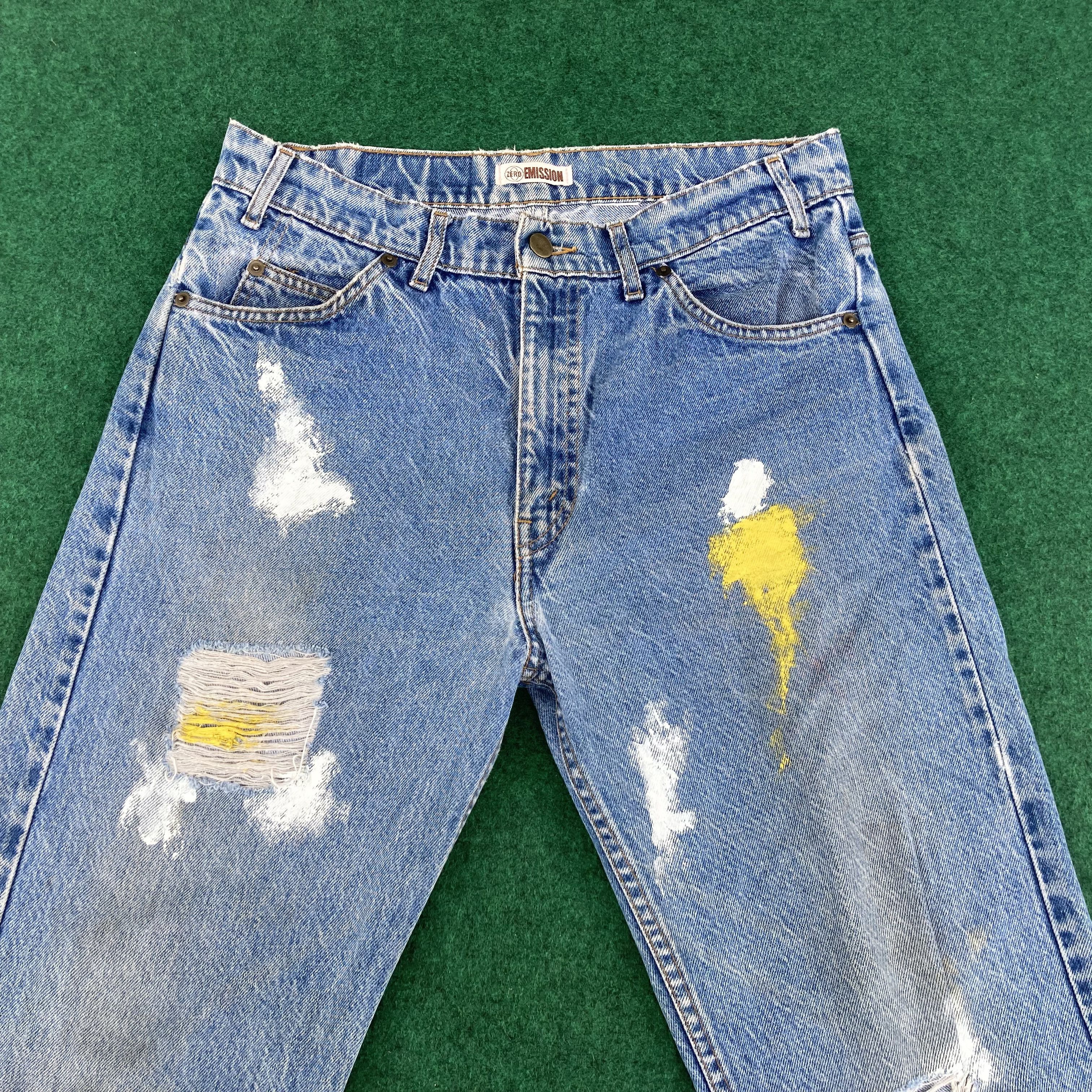 Levi's × Vintage Vtg Emission Levis 505 Light Wash Paint 90s Jeans Size US 32 / EU 48 - 3 Thumbnail