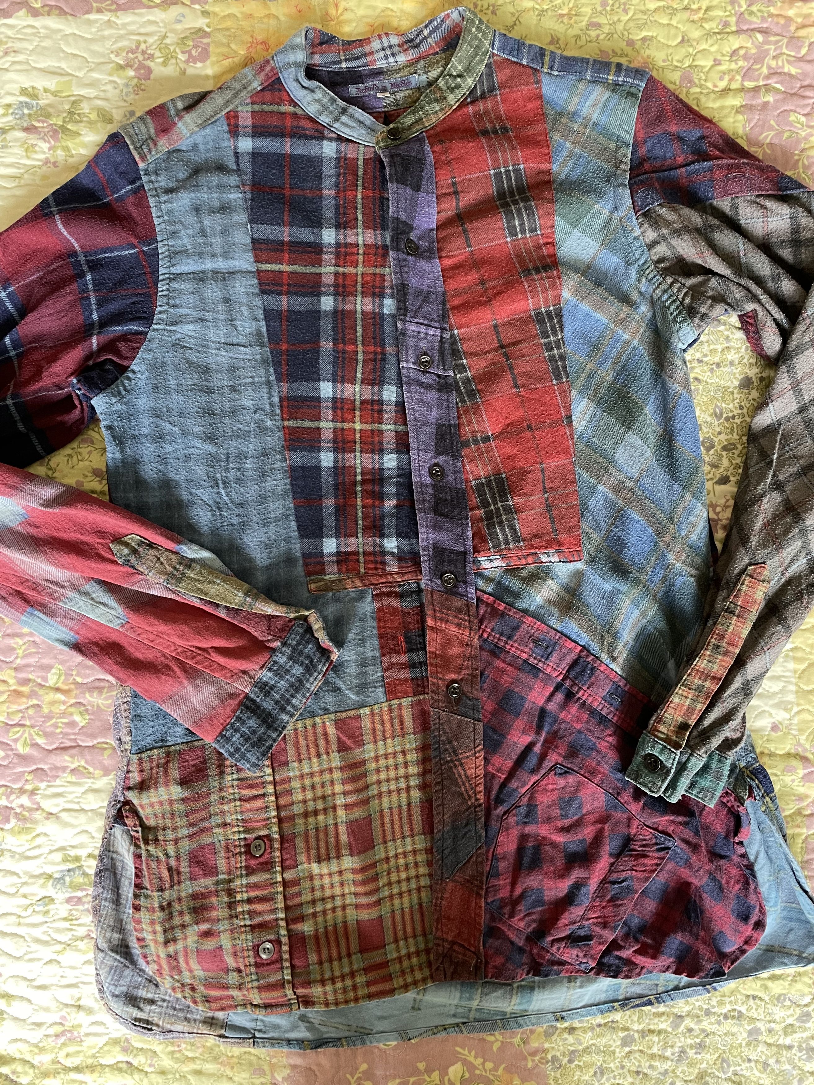 Rebuild by Needles patchwork flannel stand collar button-up