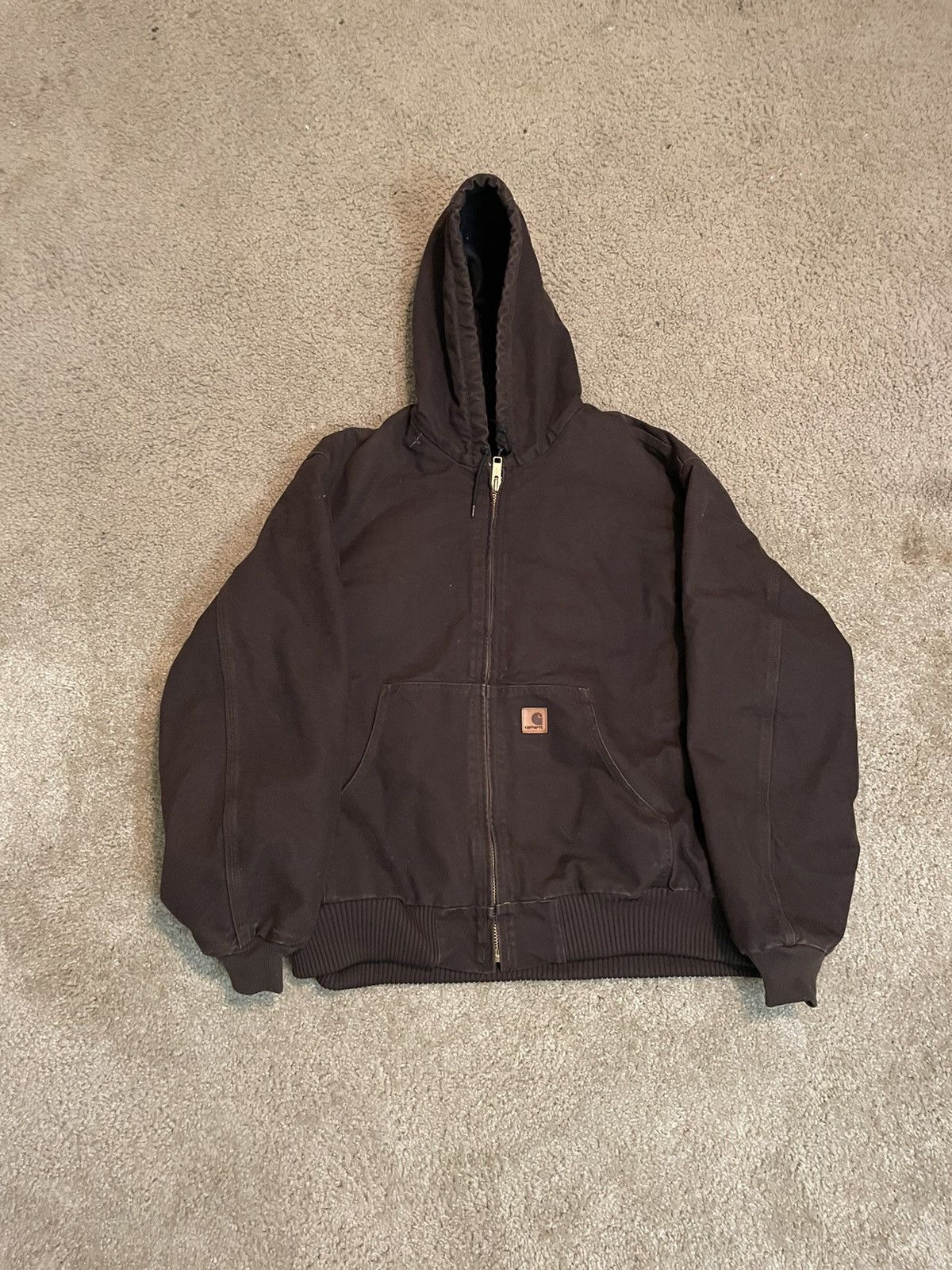 image of Chocolate Carhartt Hooded Zip Up in Chocolate Brown, Men's (Size 2XL)