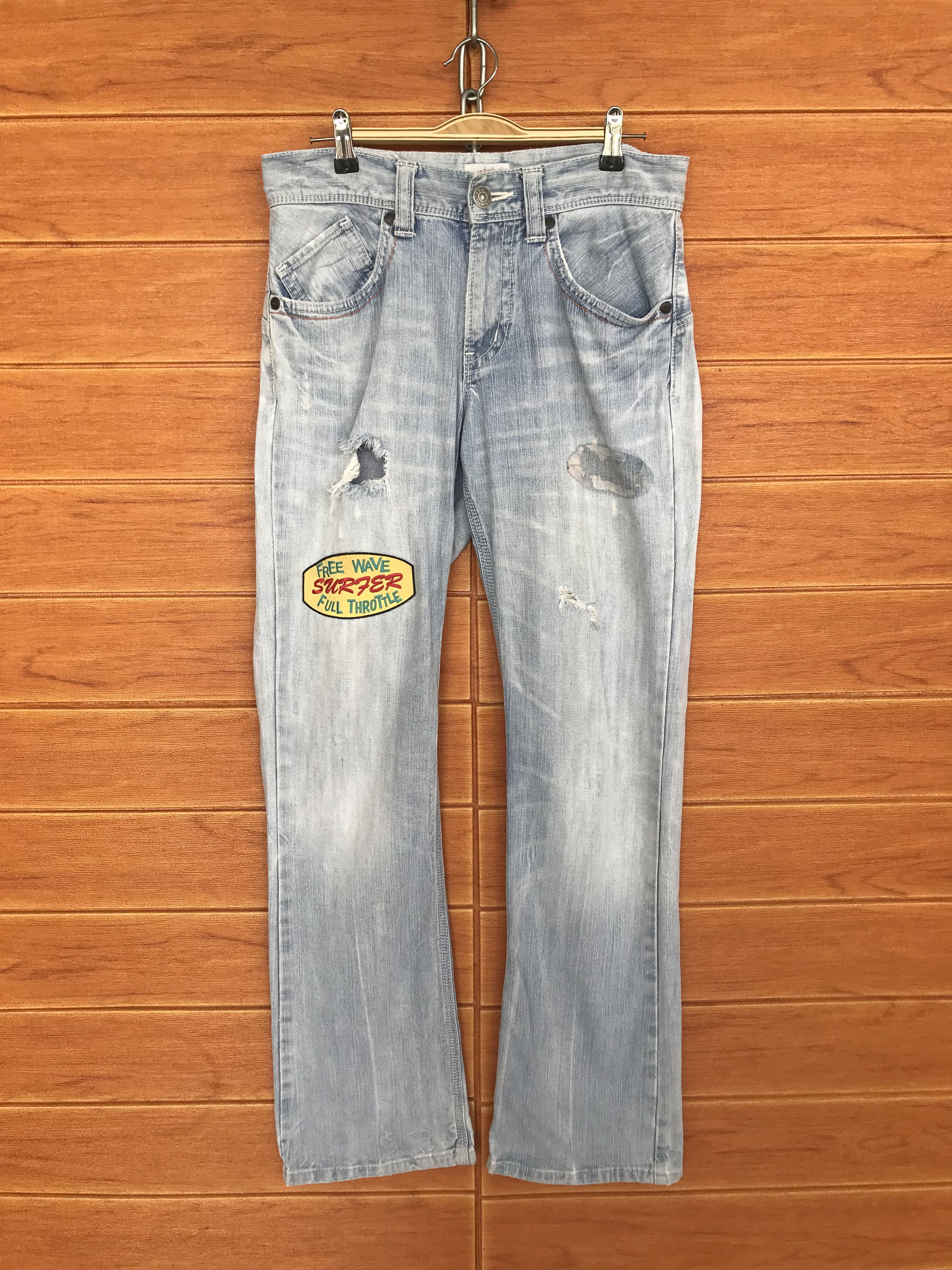 Edwin Flare Jeans Edwin Patchwork Distressed Denim Boot Cut Size US 31 - 2 Thumbnail