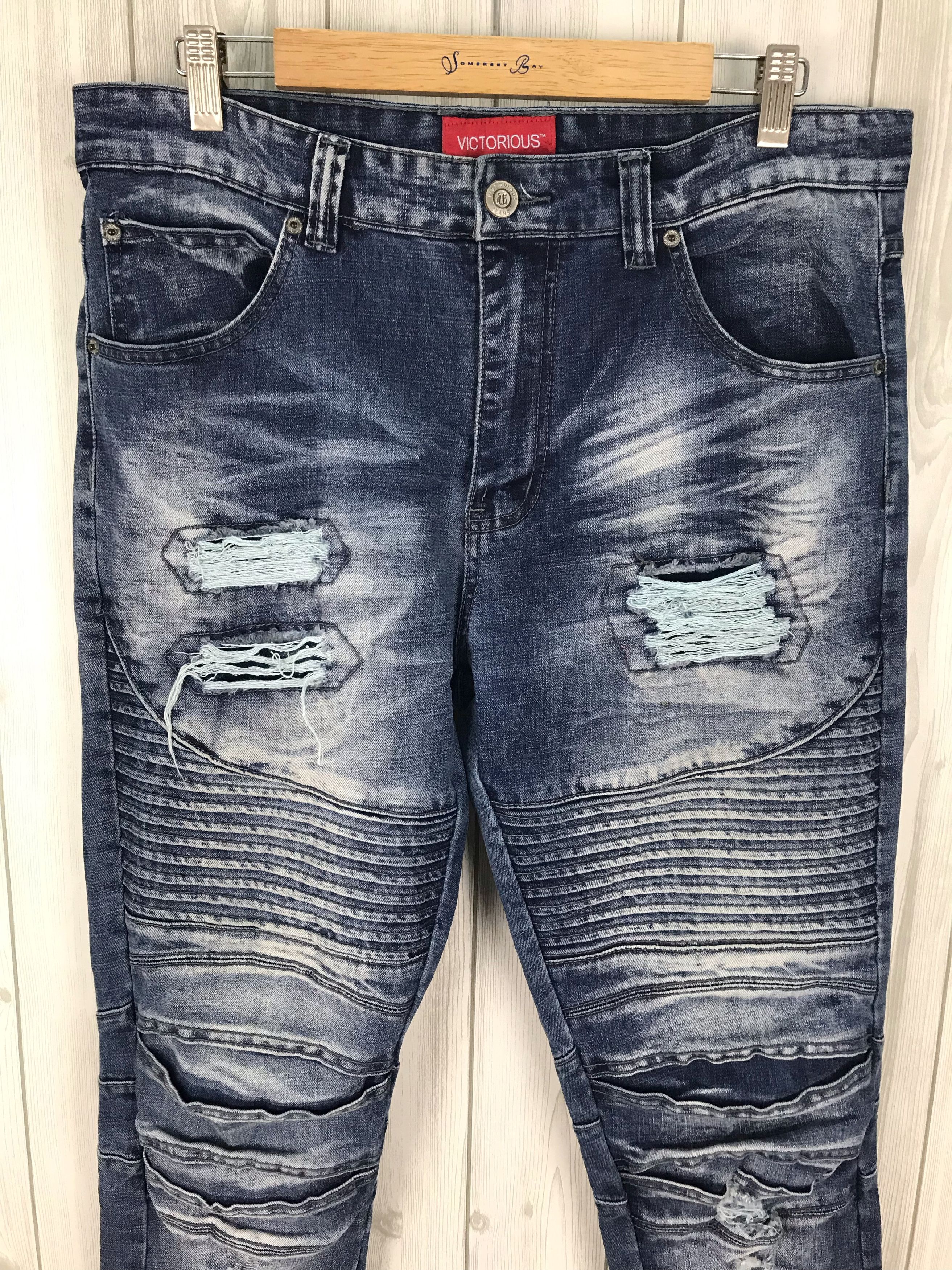 Affliction Japanese Brand VICTORIOUS Distressed Biker Denim Jeans Size US 34 / EU 50 - 1 Thumbnail