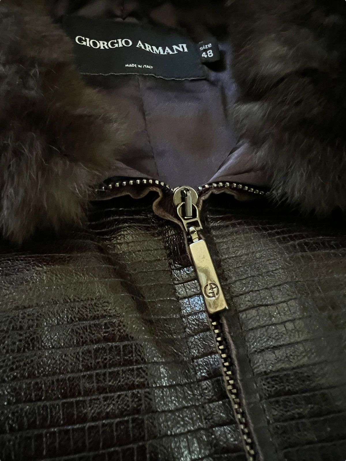 Giorgio Armani (~$7,000) Y2K Rabbit Fur Leather Silk Jacket Size US M / EU 48-50 / 2 - 6 Thumbnail