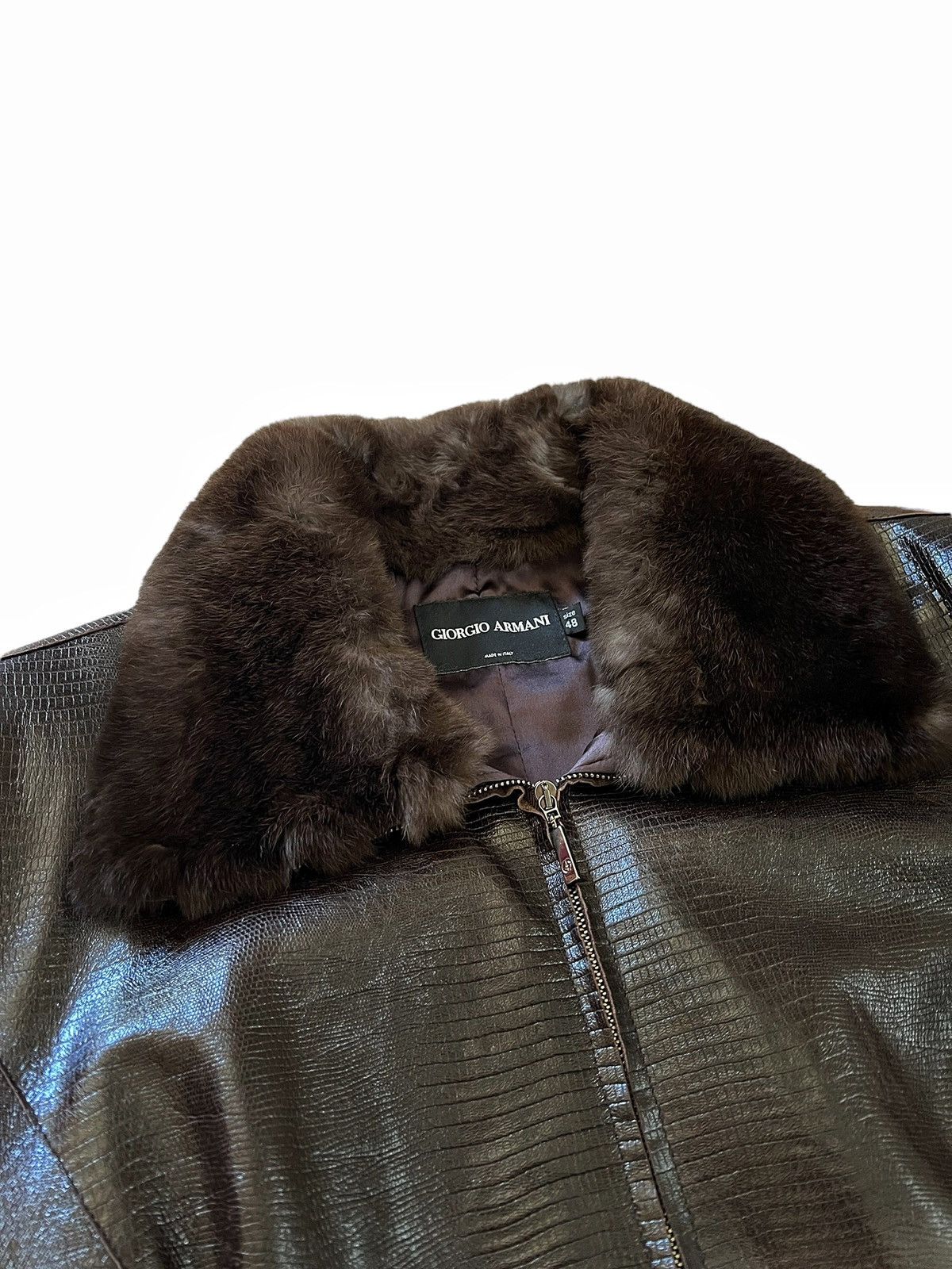 Giorgio Armani (~$7,000) Y2K Rabbit Fur Leather Silk Jacket Size US M / EU 48-50 / 2 - 2 Thumbnail
