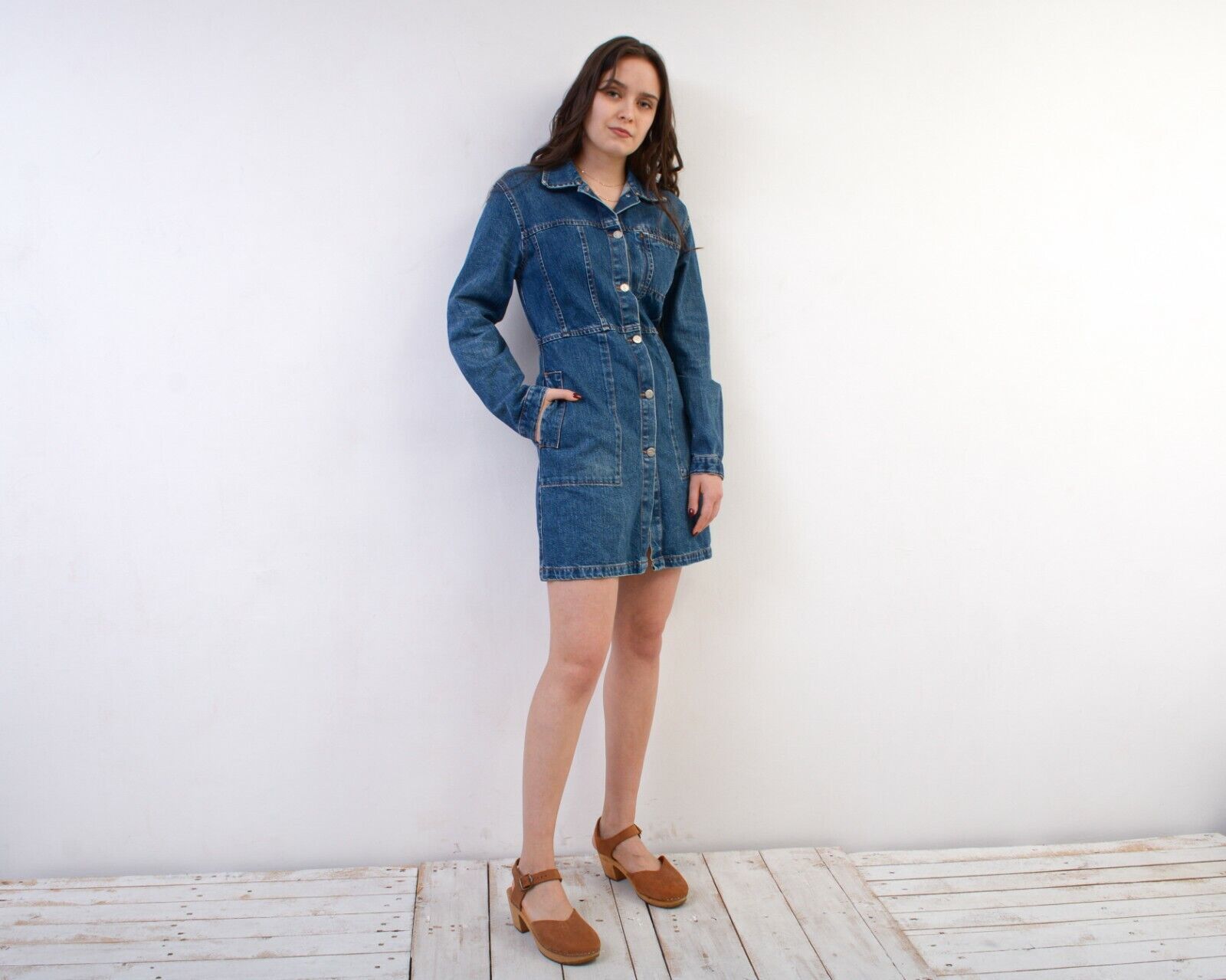 Vintage Denim Mini Shirt Button Up Above the Knees Collar A Line Size S / US 4 / IT 40 - 2 Thumbnail