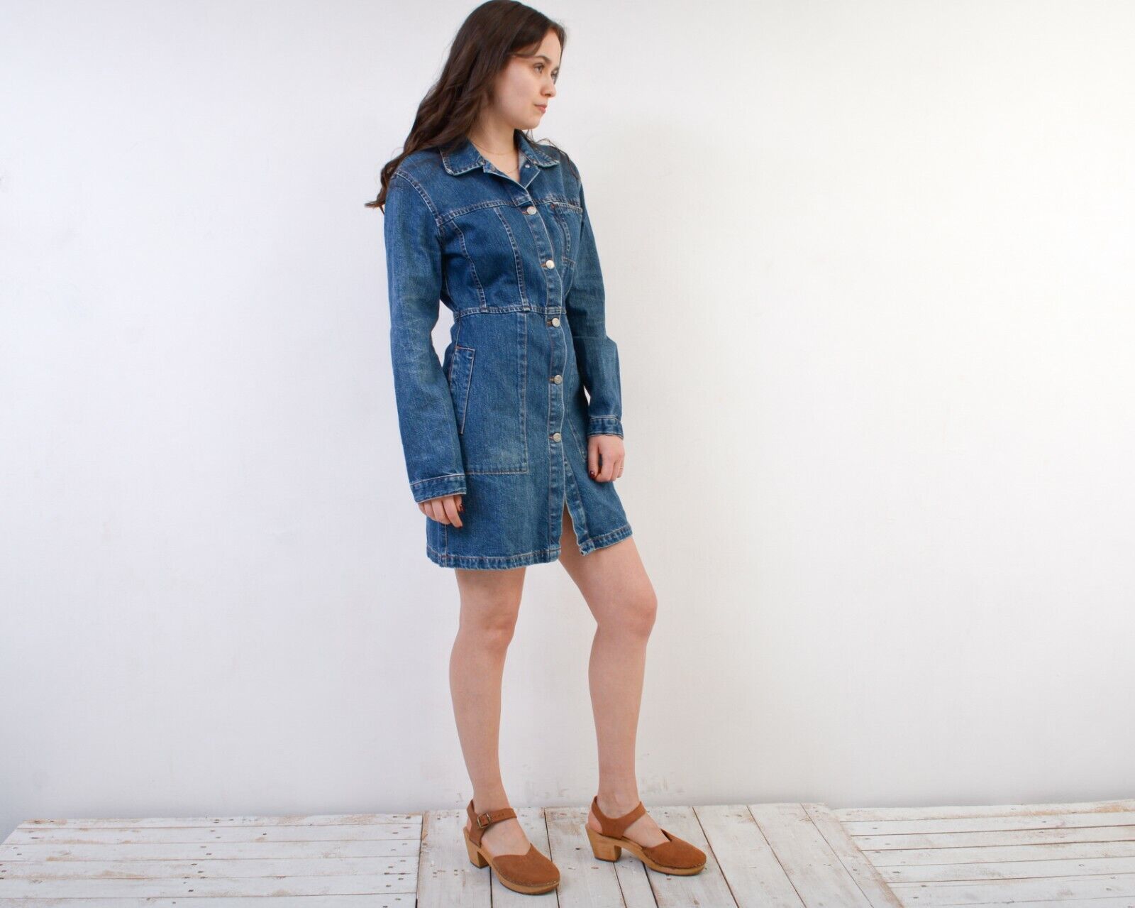 Vintage Denim Mini Shirt Button Up Above the Knees Collar A Line Size S / US 4 / IT 40 - 3 Thumbnail