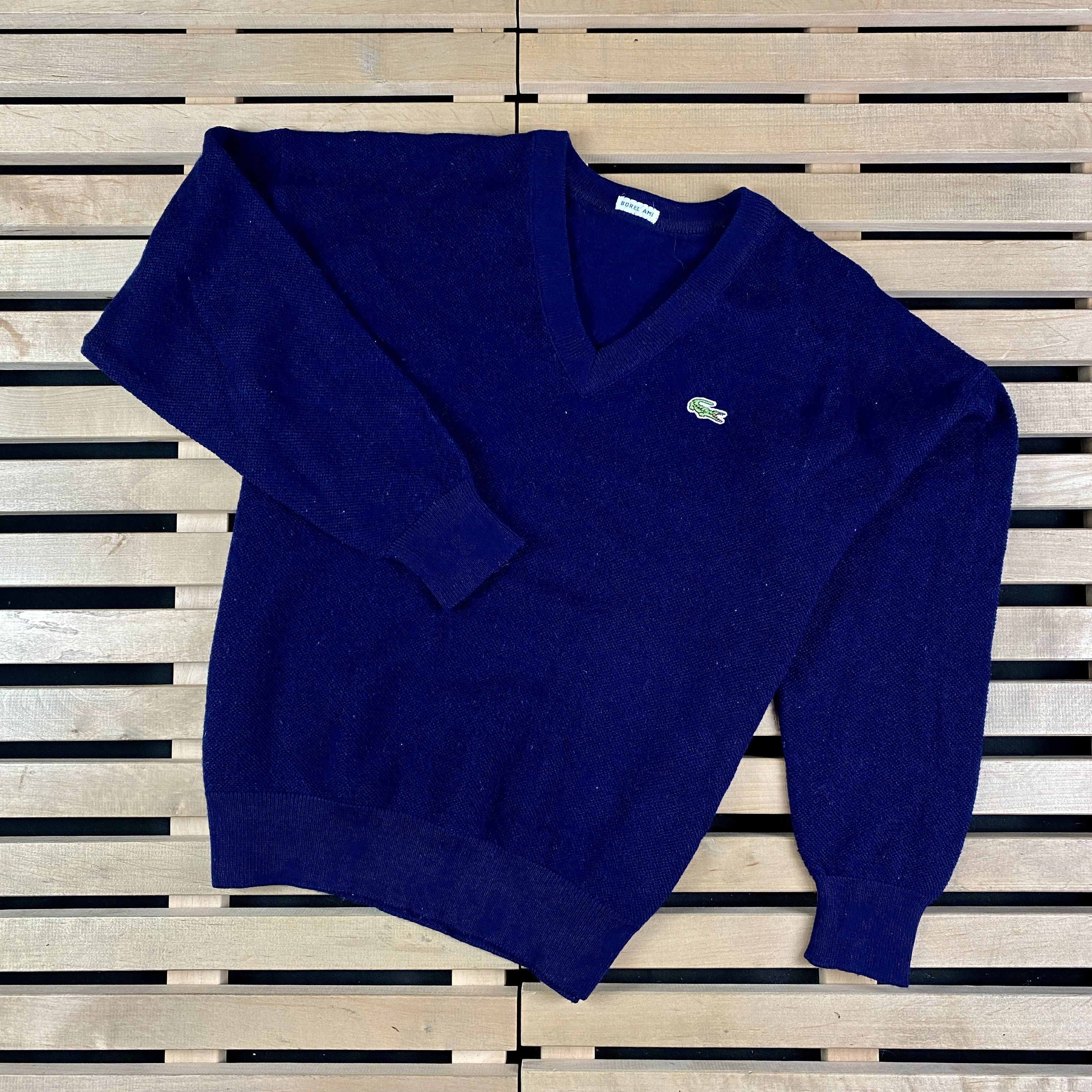 Lacoste × Vintage Mens Sweater Jumper V Neck Lacoste Vintage Size L Size US L / EU 52-54 / 3 - 1 Thumbnail