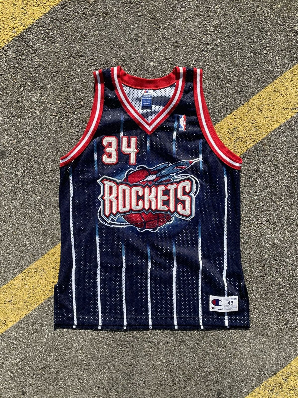 RARE 90s NBA Hakeem Olajuwon Houston Rockets Authentic Sewn